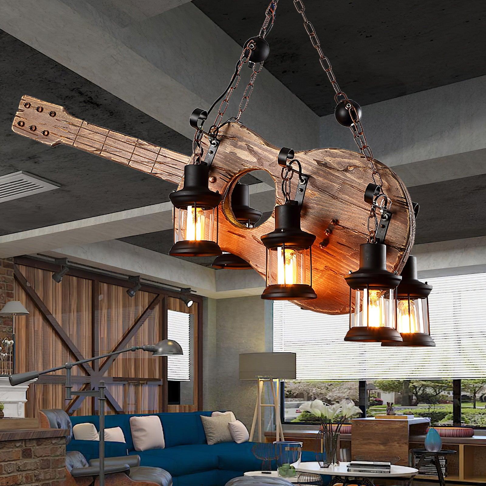 Lustra Pendelleuchte Gitarre Rustikal Holz Vintage-Letslighting