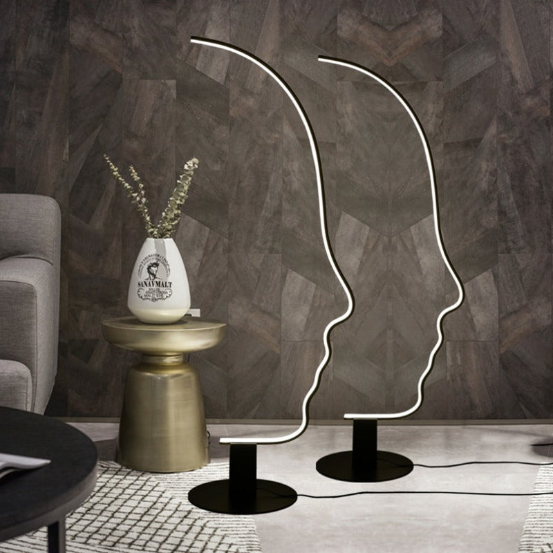 Arisha Minimalistisch Stehlampe mit menschlichem Gesichtsprofil und Bogen Linear