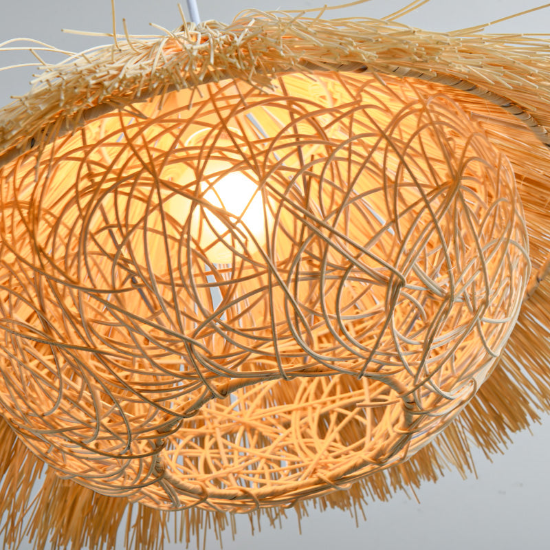 Muto Vintage LED Pendelleuchte Gelb/Braun Wohn/Esszimmer Rattan