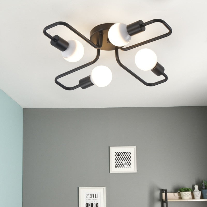 Multiple Rod Vintage Iron Ceiling Lamp