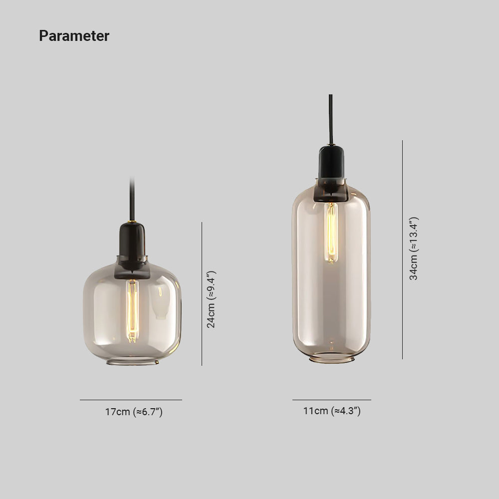 Valentina Designer Zylinder LED Pendelleuchte Bernstein/Rauchgrau Wohnzimmer Marmor/Glas