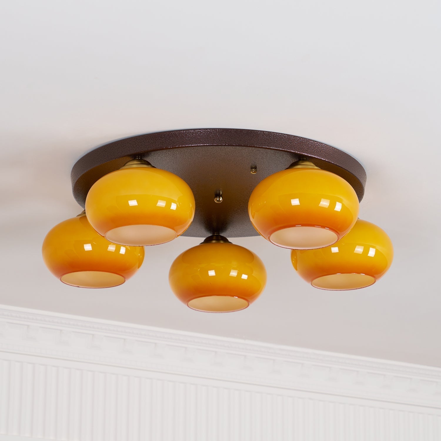 Aurevo 5-Light Amber Glass Flush Mount Ceiling Light - Letslighting
