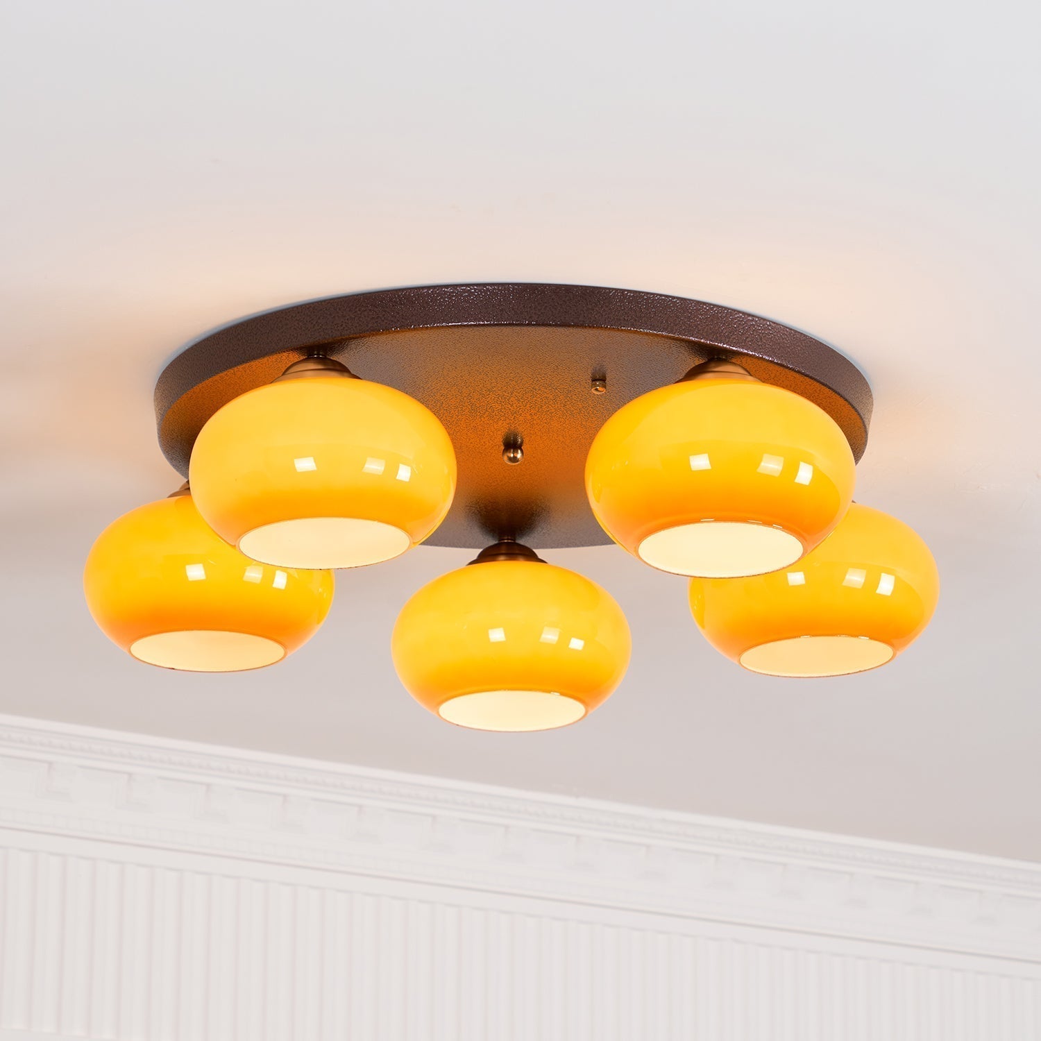 Aurevo 5-Light Amber Glass Flush Mount Ceiling Light - Letslighting
