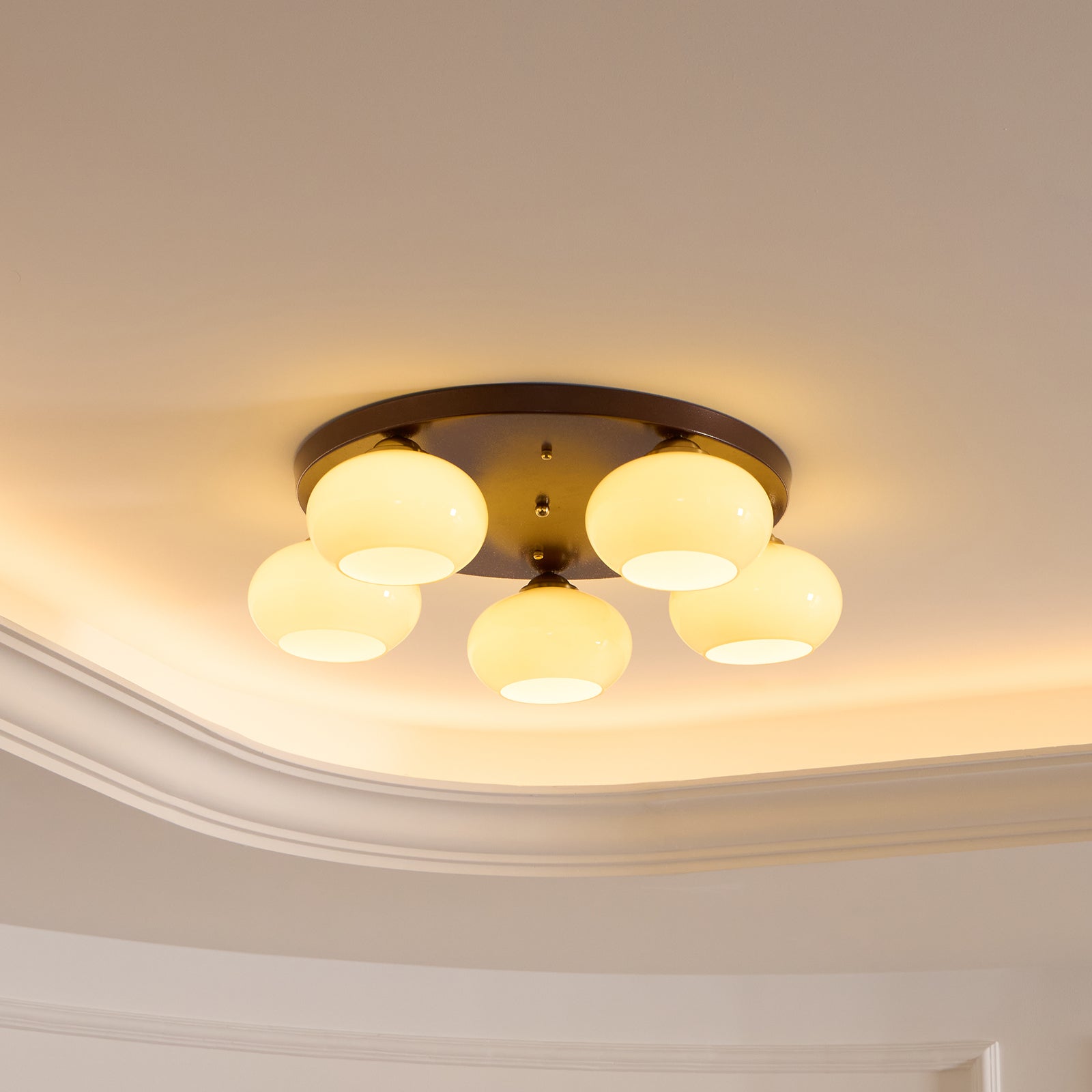 Aurevo 5-Light Amber Glass Flush Mount Ceiling Light - Letslighting