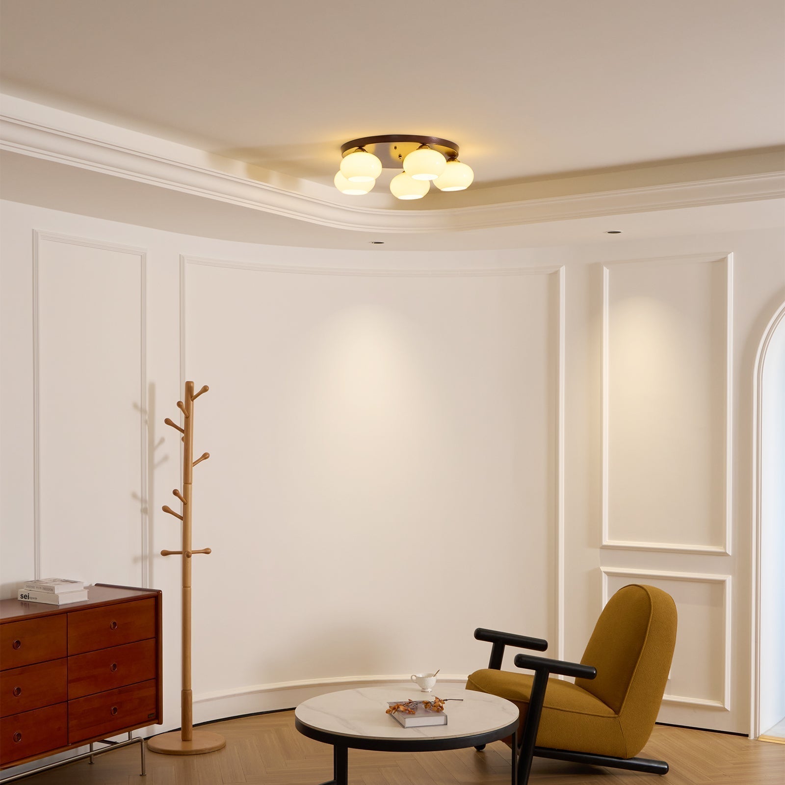 Aurevo 5-Light Amber Glass Flush Mount Ceiling Light - Letslighting