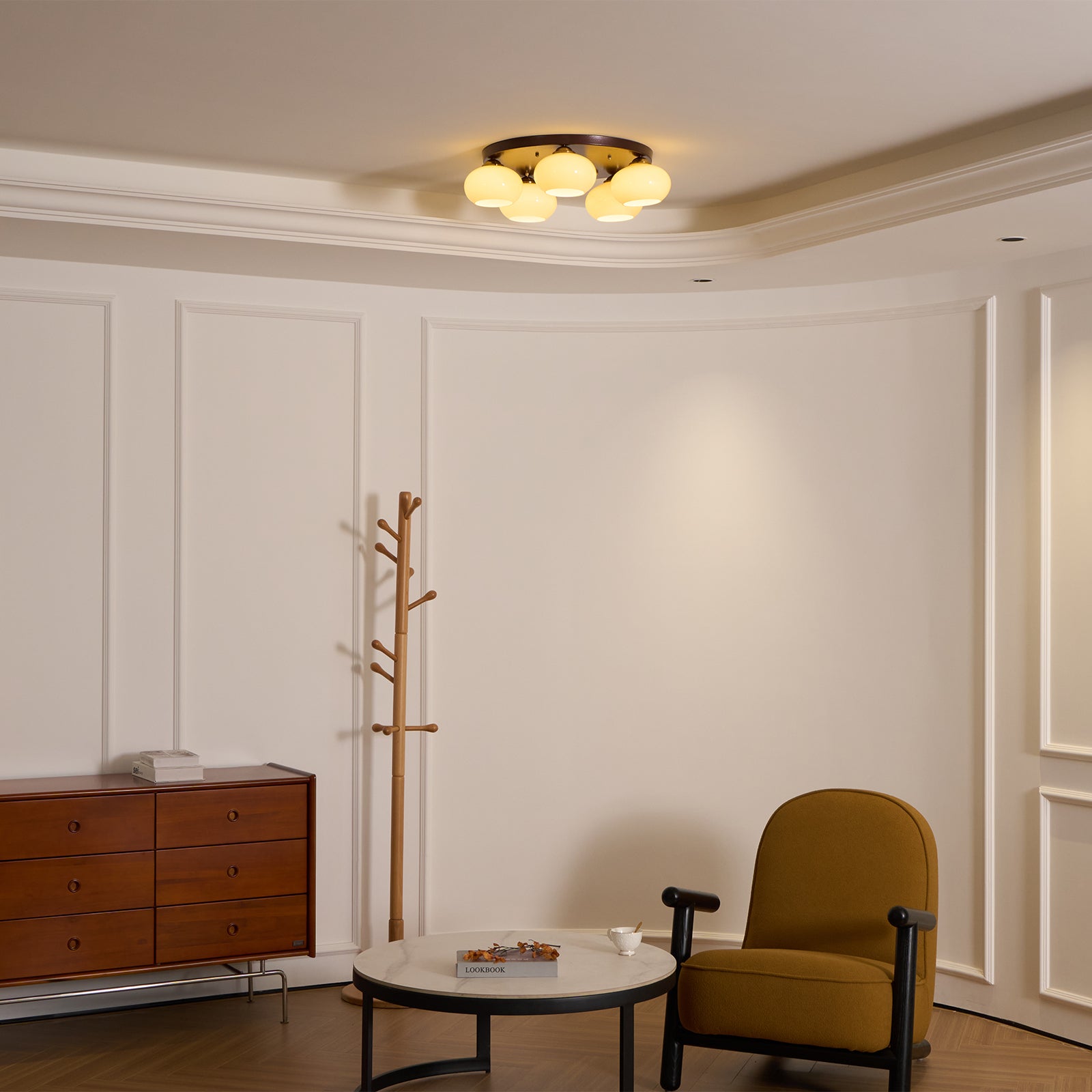 Aurevo 5-Light Amber Glass Flush Mount Ceiling Light - Letslighting