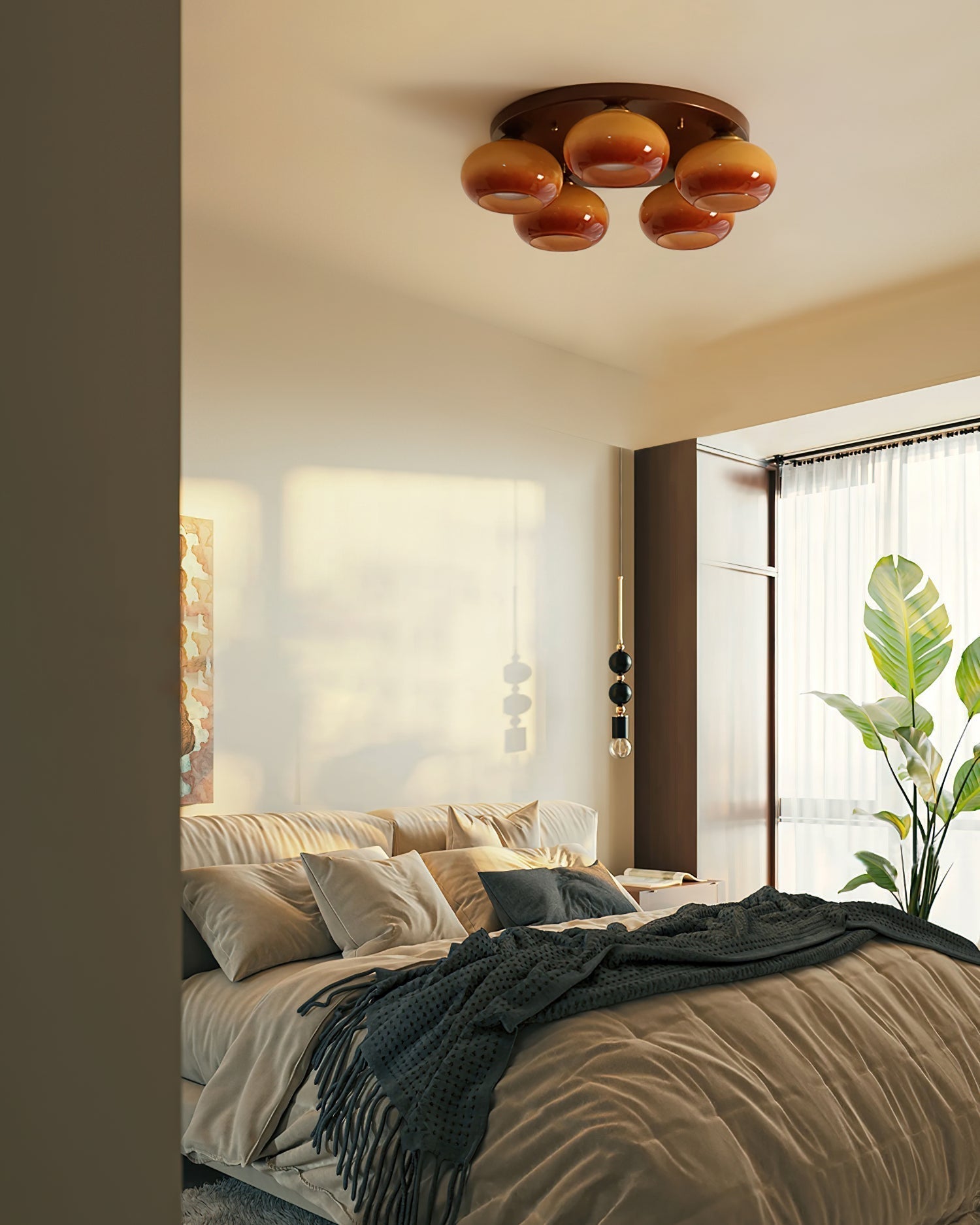 Aurevo 5-Light Amber Glass Flush Mount Ceiling Light - Letslighting