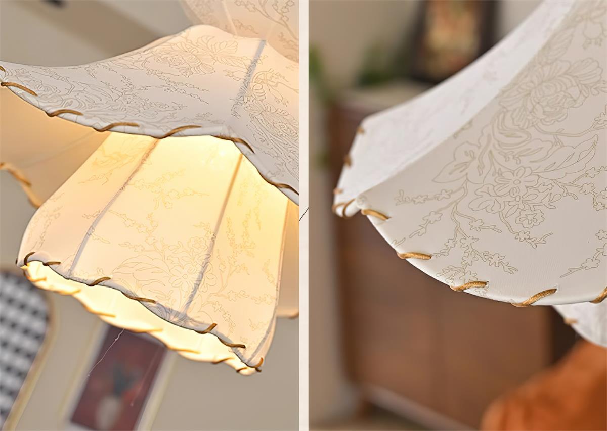 Pendant Lamp Scalloped Layered Fabric Shade Wood Minimalist - Letslighting