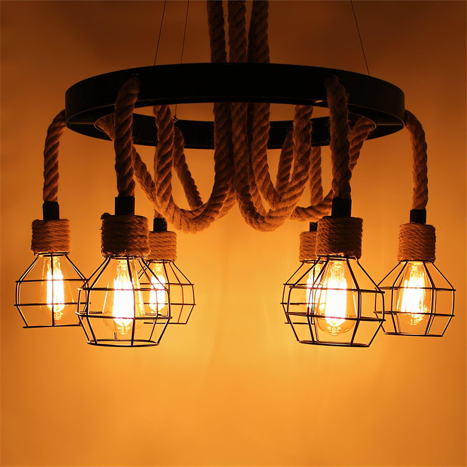Lustra Kronleuchter aus Hanfseil im Industriestil-Letslighting