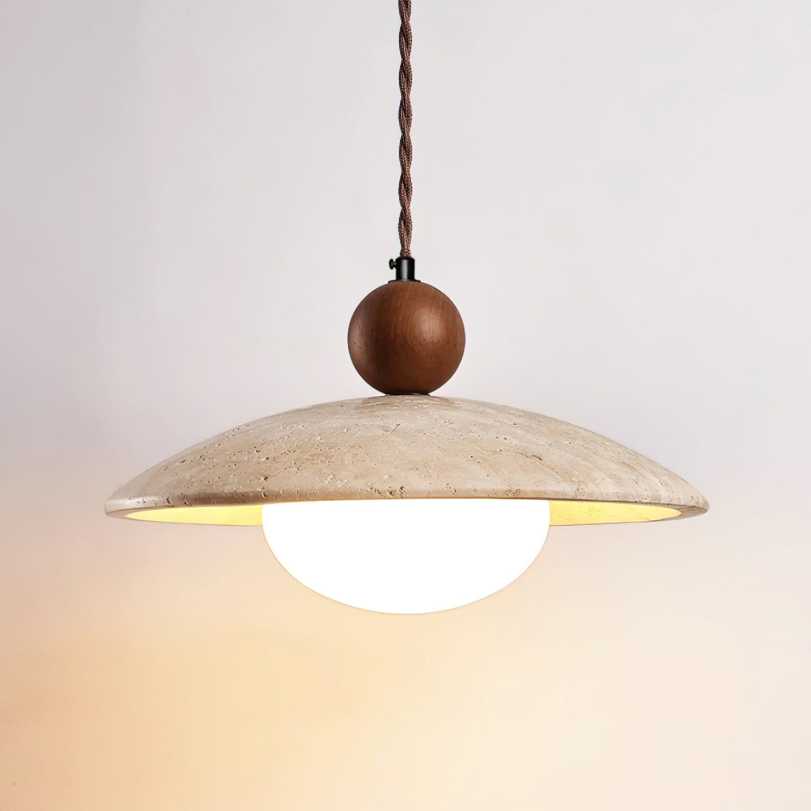 Travaro Travertine Pendant Light with Wooden Accent - Letslighting