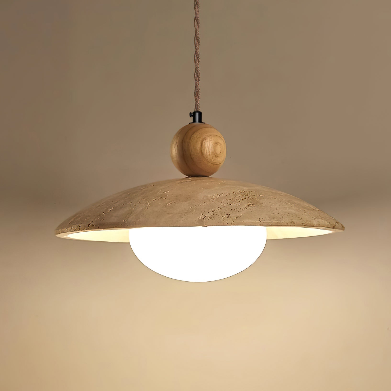 Travaro Travertine Pendant Light with Wooden Accent - Letslighting