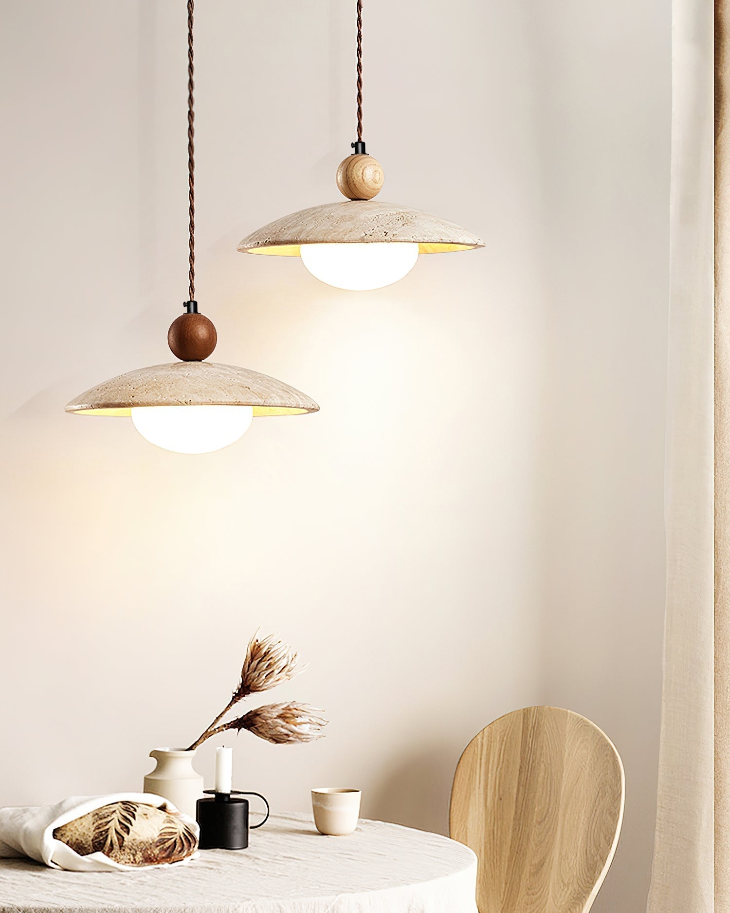 Travaro Travertine Pendant Light with Wooden Accent - Letslighting