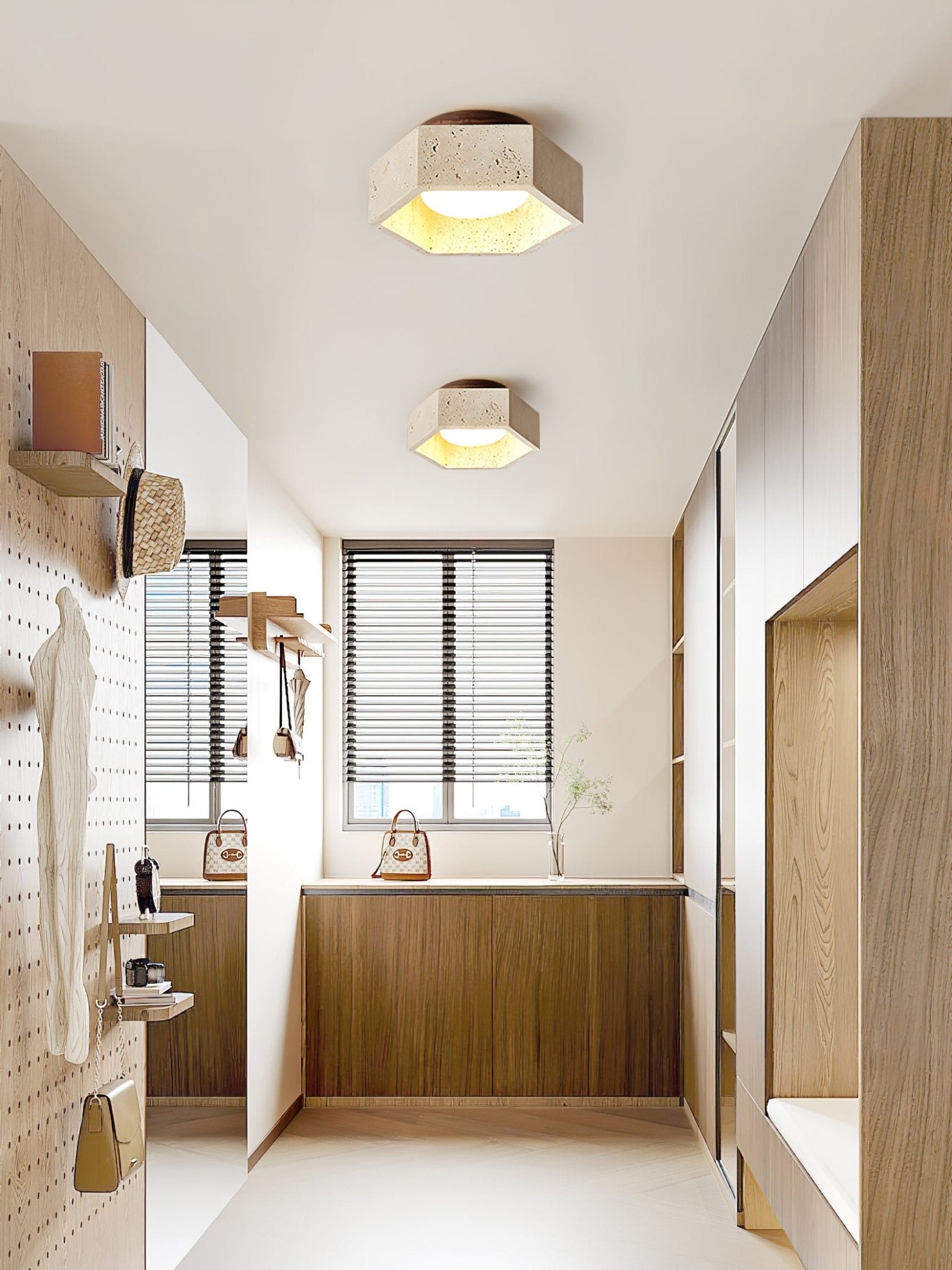 Hexara Travertine Hexagonal Ceiling Light - Neutralighting