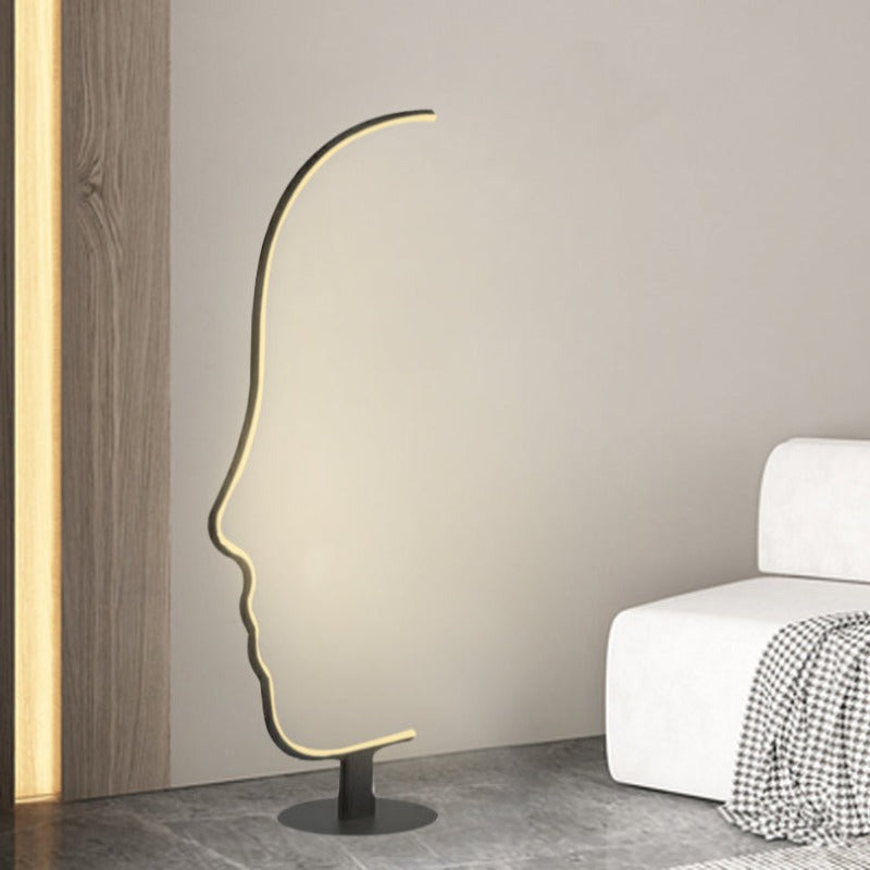 Arisha Minimalistisch Stehlampe mit menschlichem Gesichtsprofil und Bogen Linear