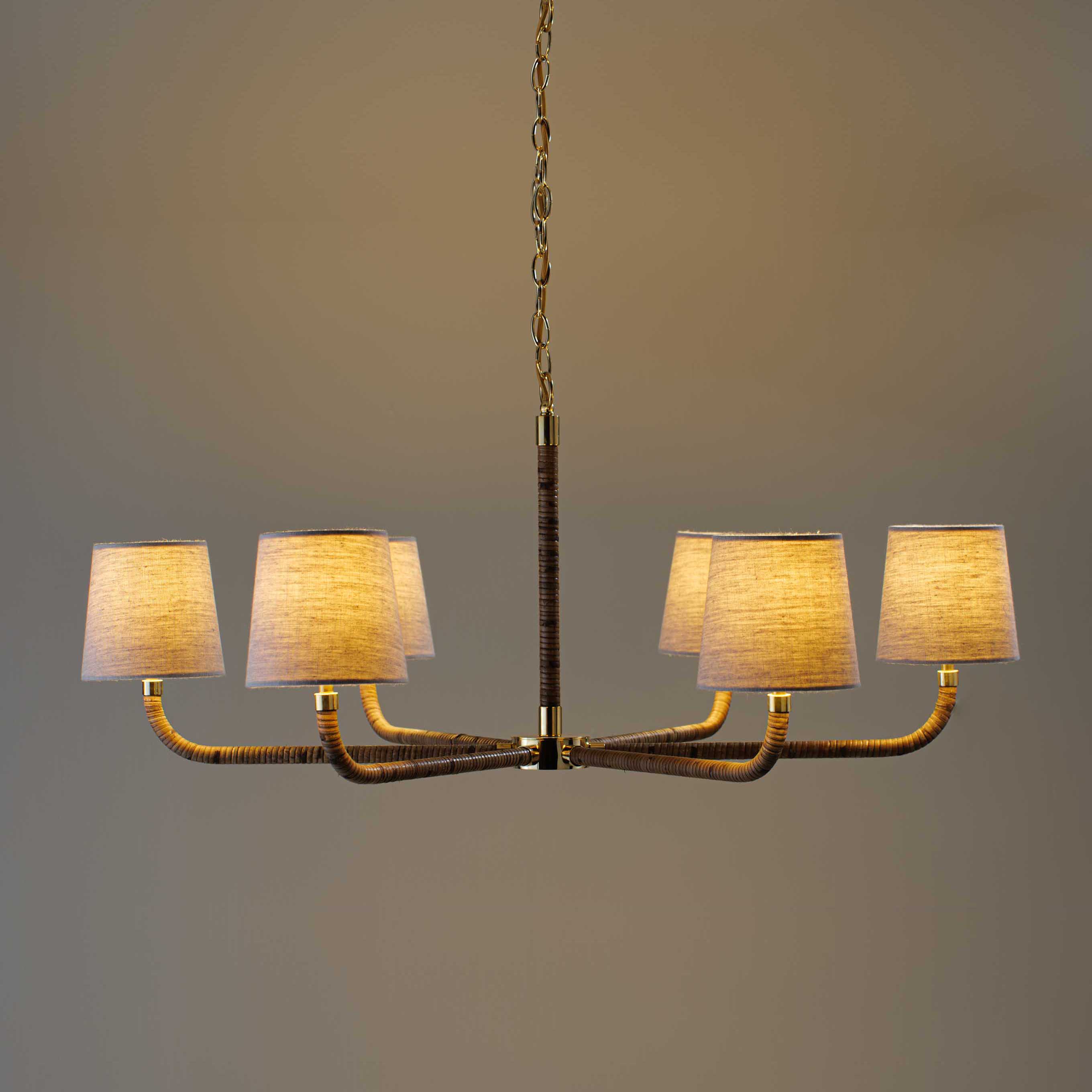 Avdoria Vintage Industrieller Holden-Rattan Gold Stoff-Kronleuchter-Letslighting