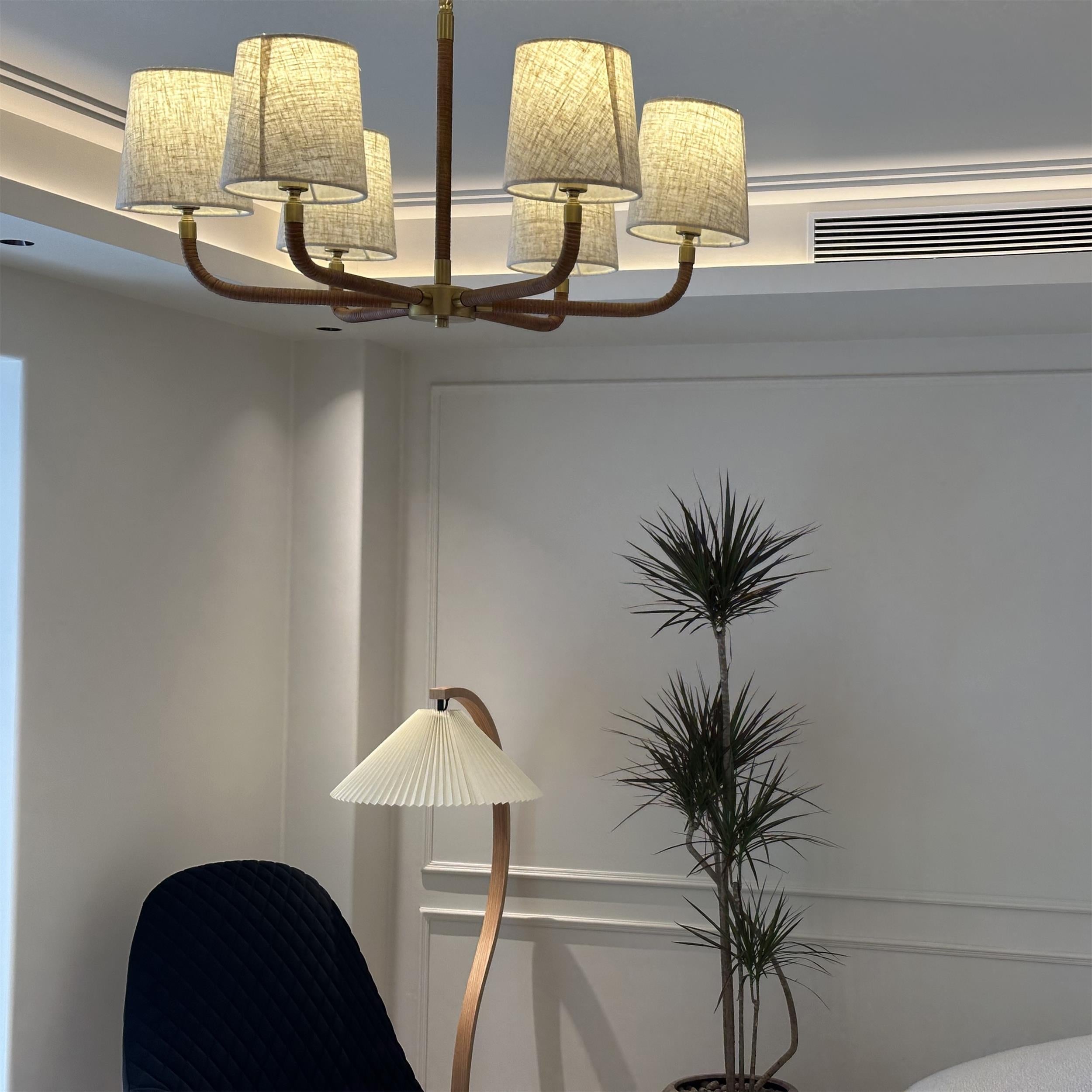 Avdoria Vintage Industrieller Holden-Rattan Gold Stoff-Kronleuchter-Letslighting