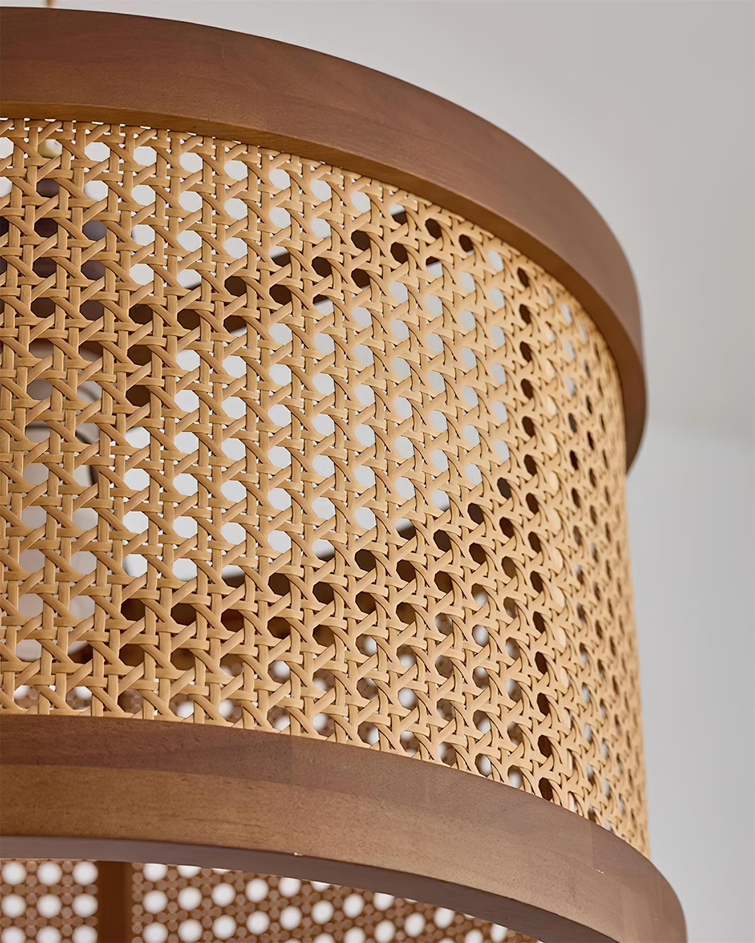 Gudon Pendelleuchte Natur Rattan & Holz Zylinder-Letslighting