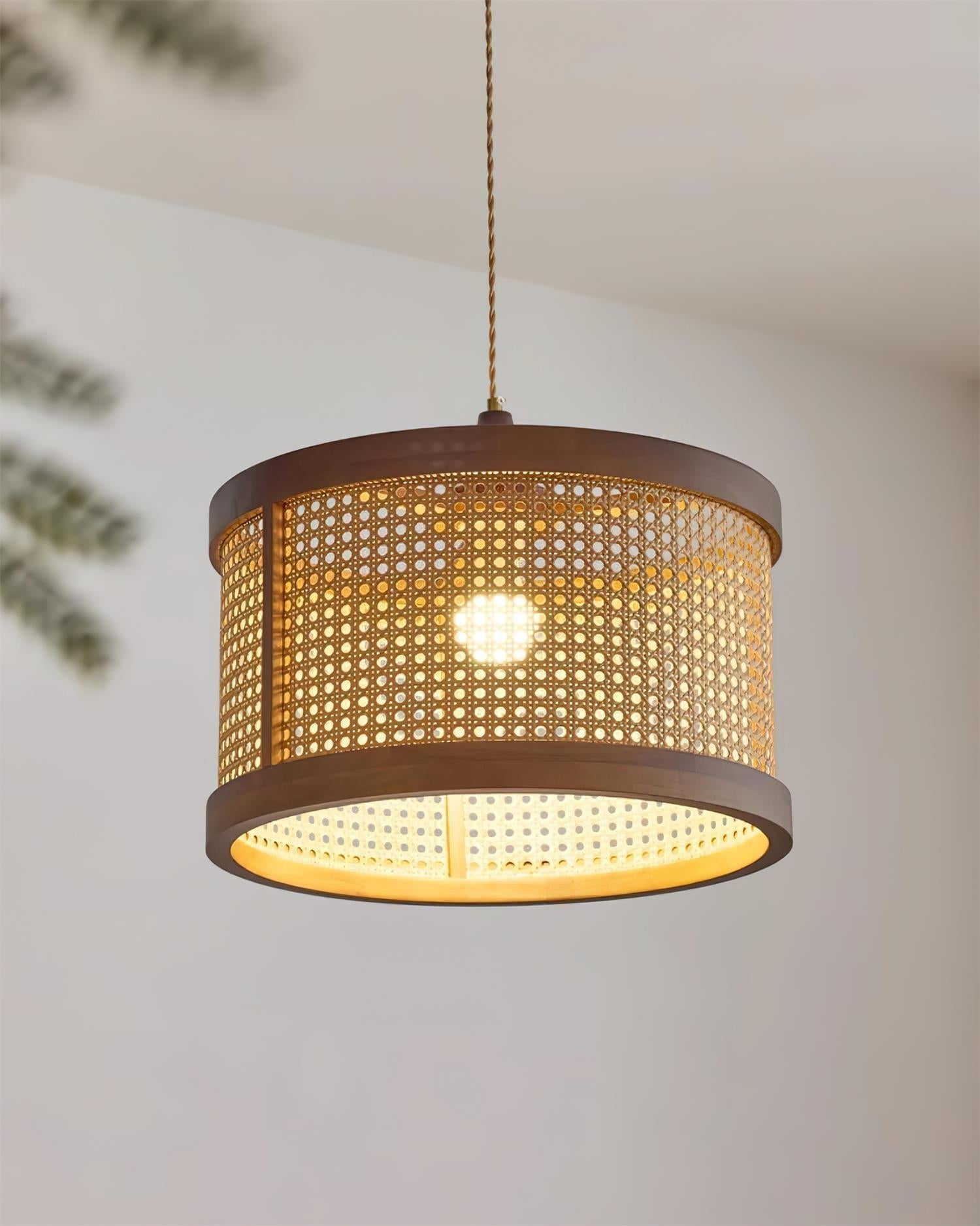 Gudon Pendelleuchte Natur Rattan & Holz Zylinder-Letslighting
