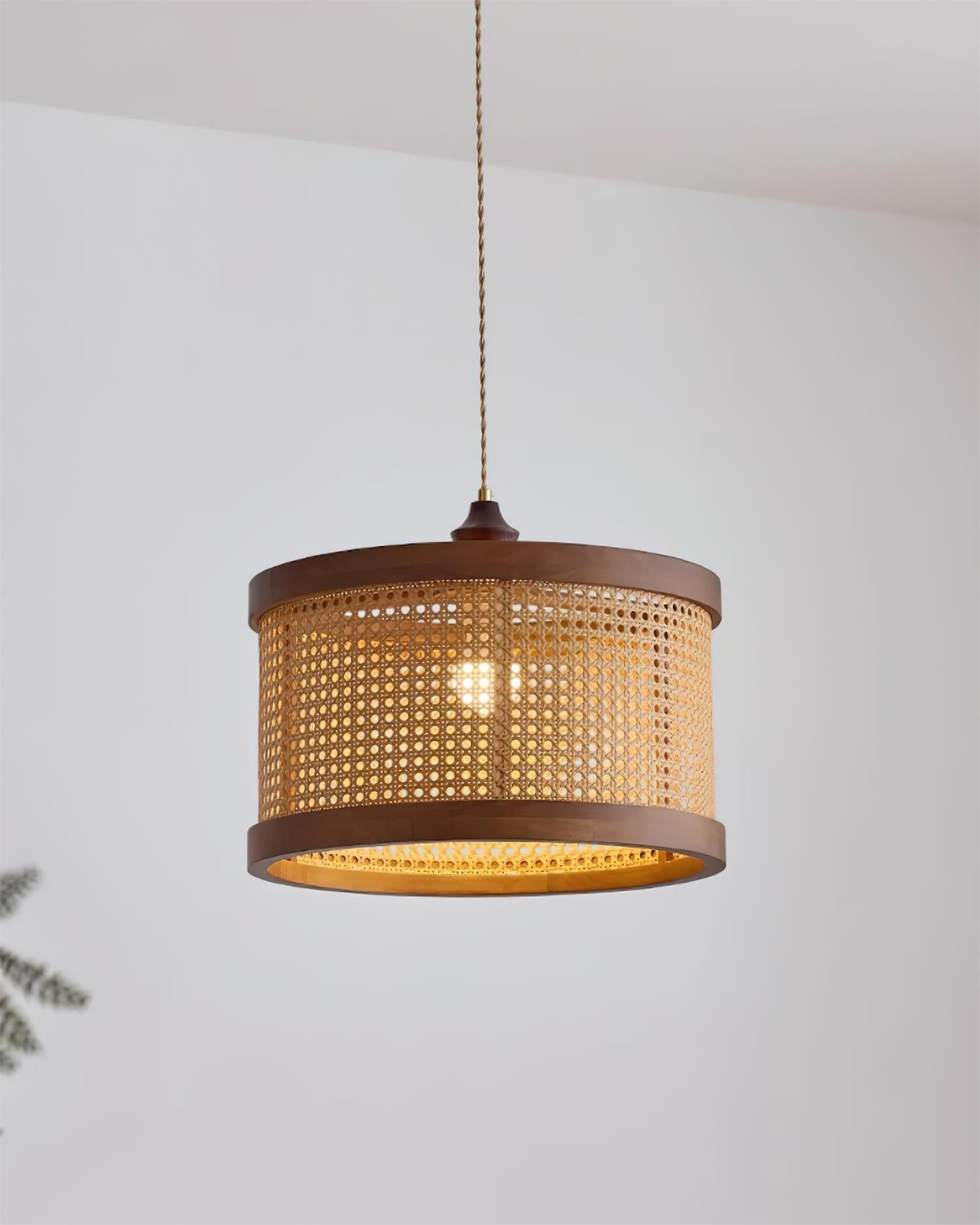 Gudon Pendelleuchte Natur Rattan & Holz Zylinder-Letslighting