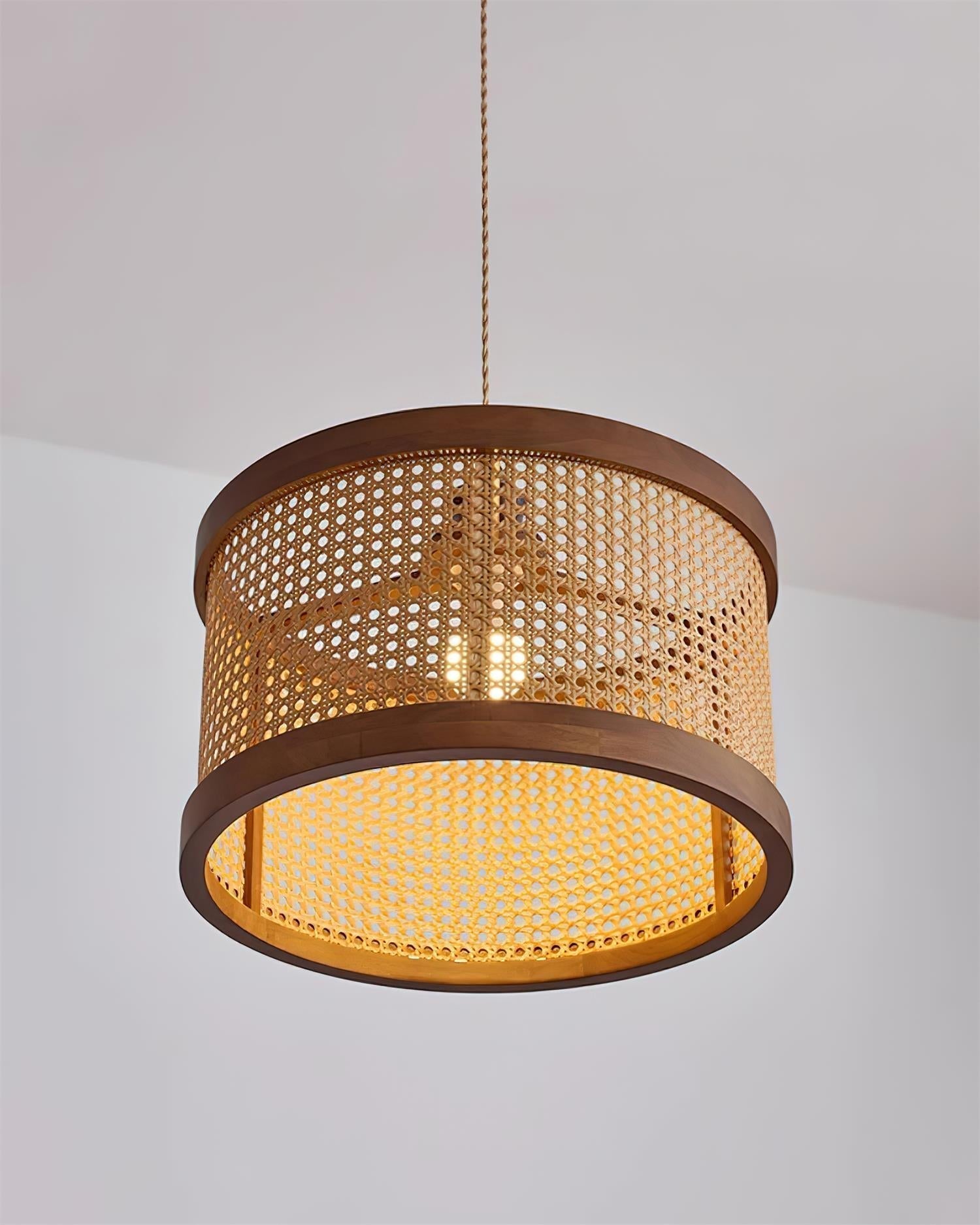 Gudon Pendelleuchte Natur Rattan & Holz Zylinder-Letslighting