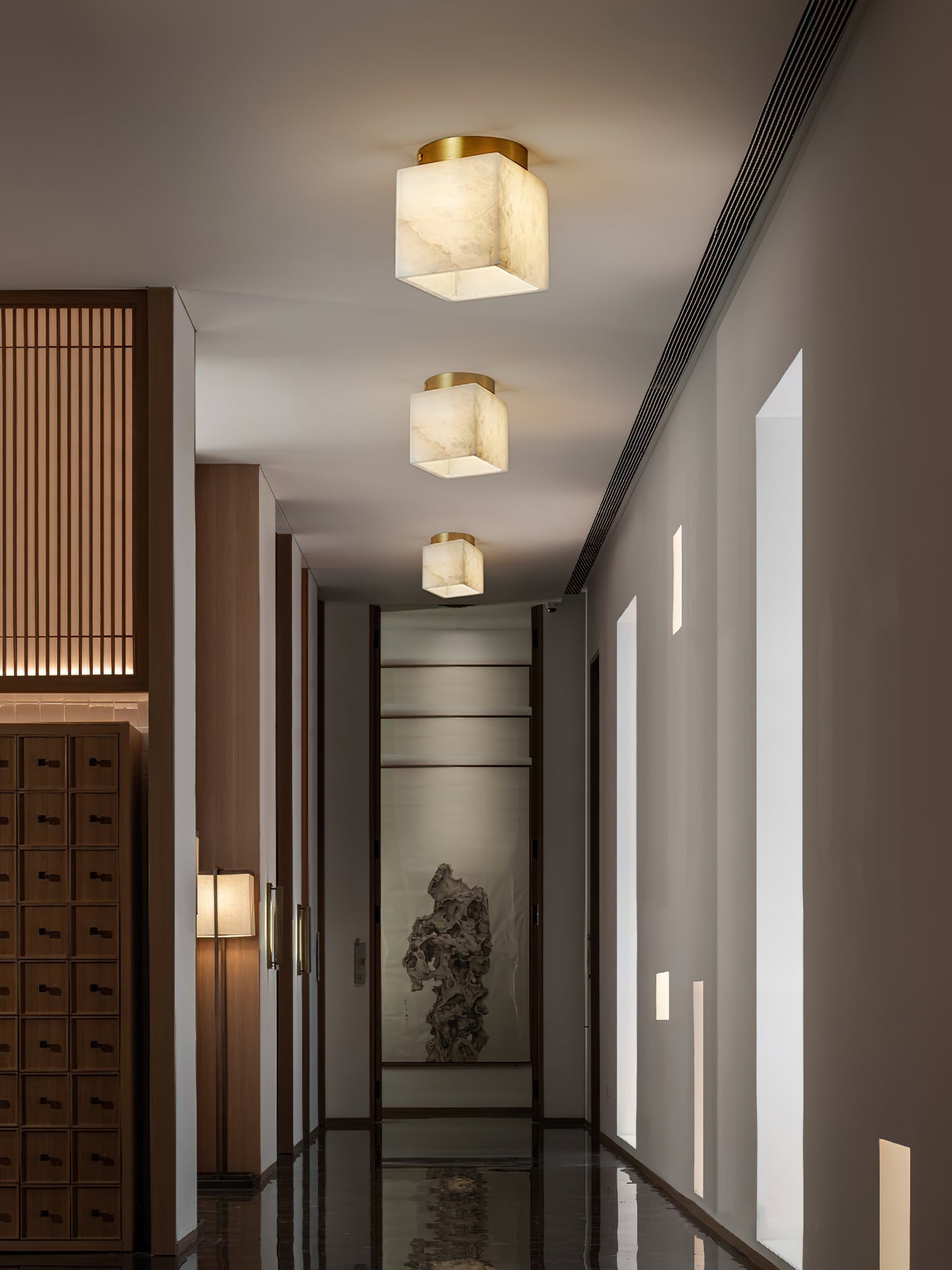Usilia Modern Minimalist Brass Alabaster Ceiling Light - Letslighting