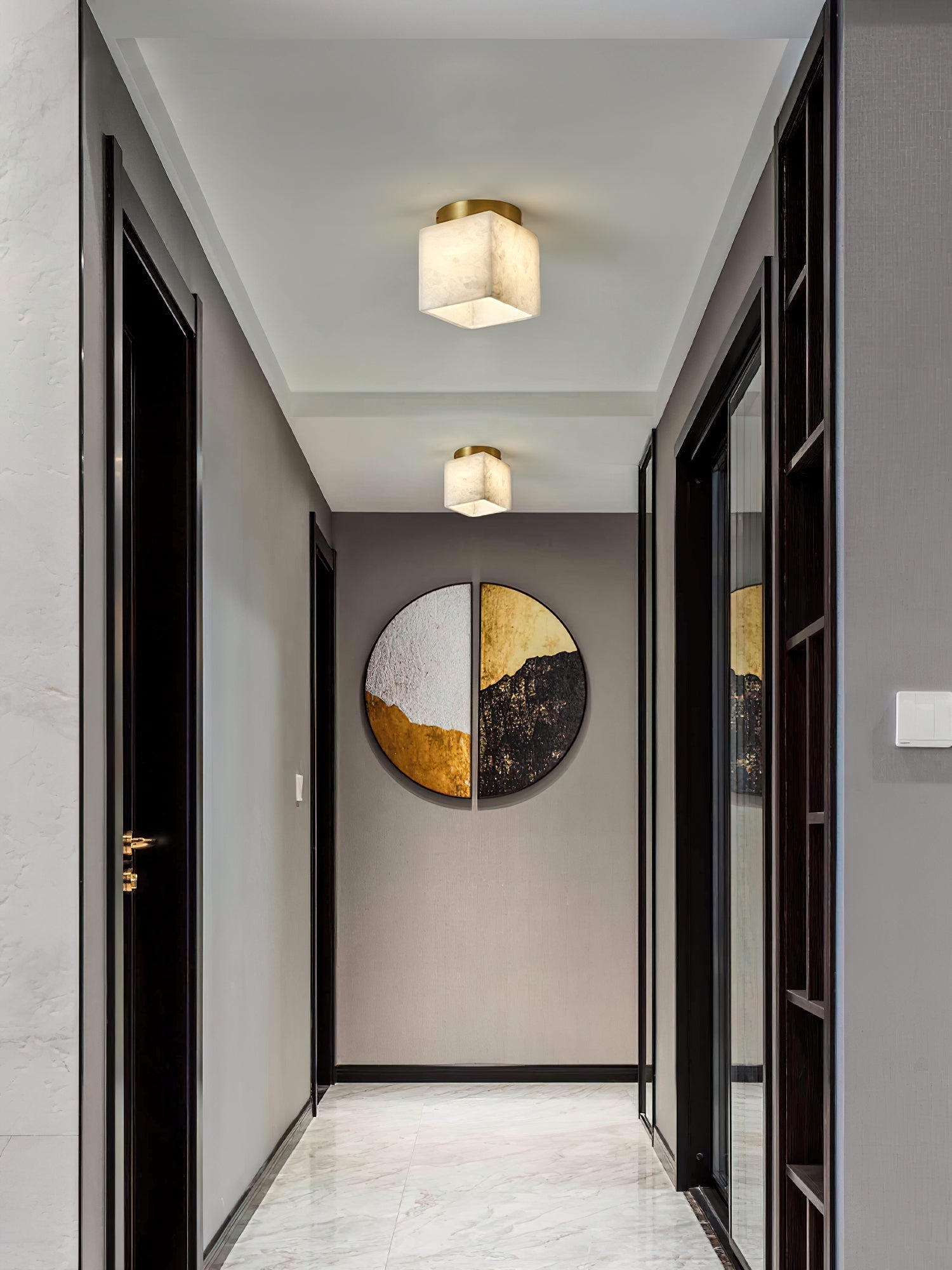 Usilia Modern Minimalist Brass Alabaster Ceiling Light - Letslighting