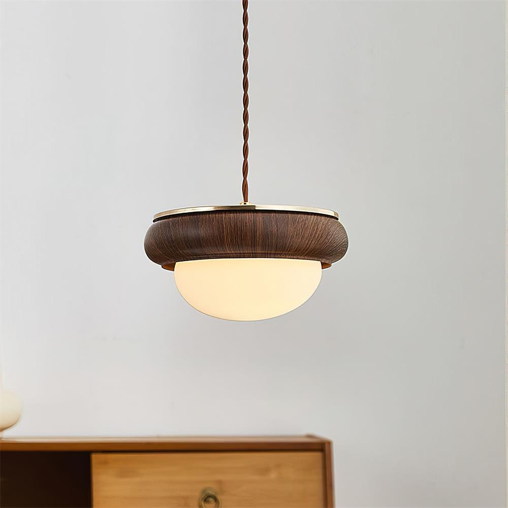 Quillon Pendelleuchte Modern Holzring Mattglas Kugelschirm-Letslighting