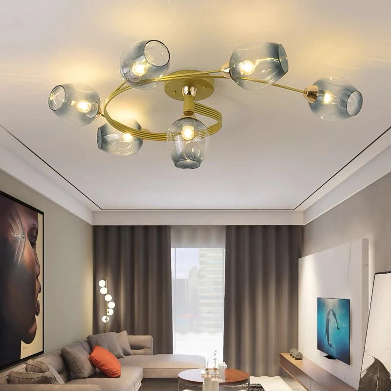 Valentina LED Deckenleuchte, Metall/Glas, Schwarz/Gold, Wohnzimmer