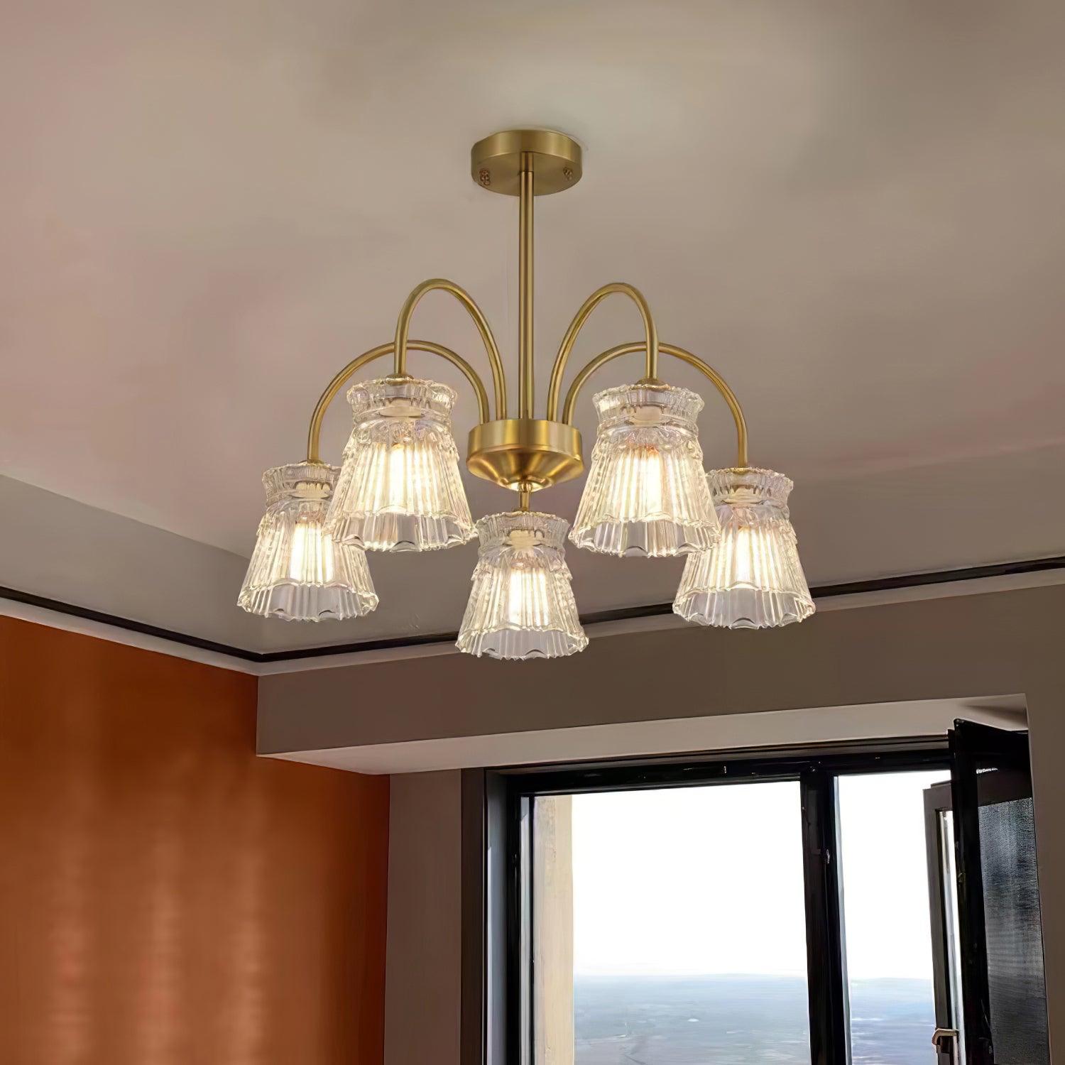 Lustra Kronleuchter Kristallglas Gold Midcentury-Letslighting