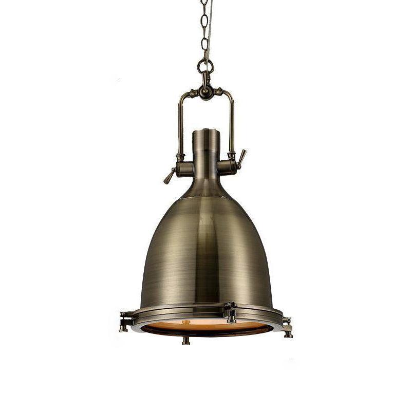 Solara Pendant Lamp Brass Ribbed Dome Industrial - Letslighting