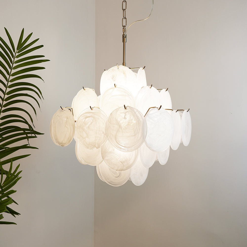 Aurora Chandelier White Murano Glass Disc Cluster - Neutralighting