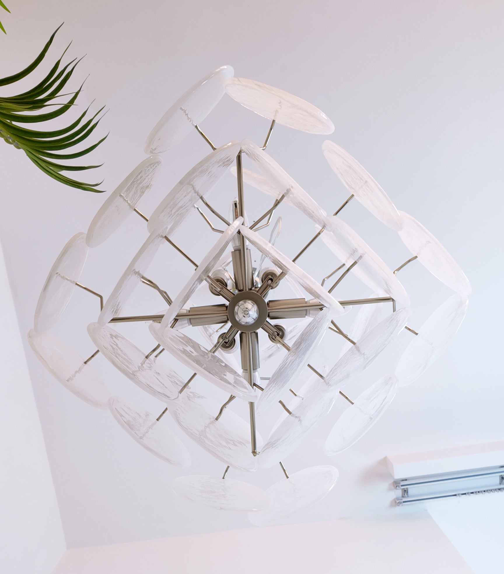 Aurora Chandelier White Murano Glass Disc Cluster - Neutralighting