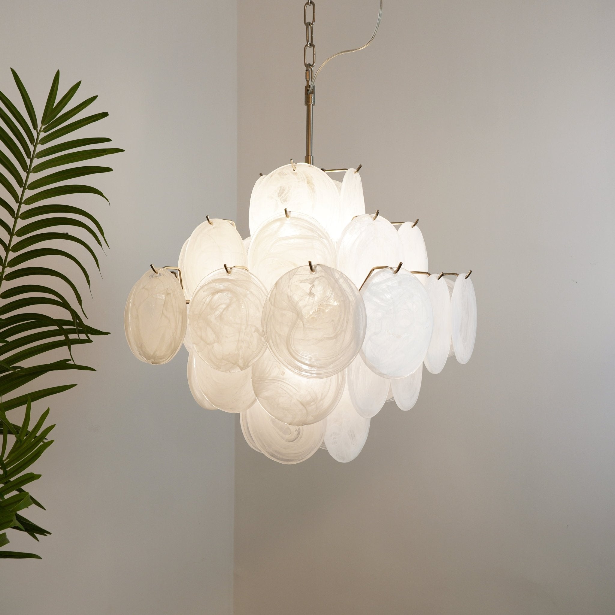 Aurora Chandelier White Murano Glass Disc Cluster - Neutralighting