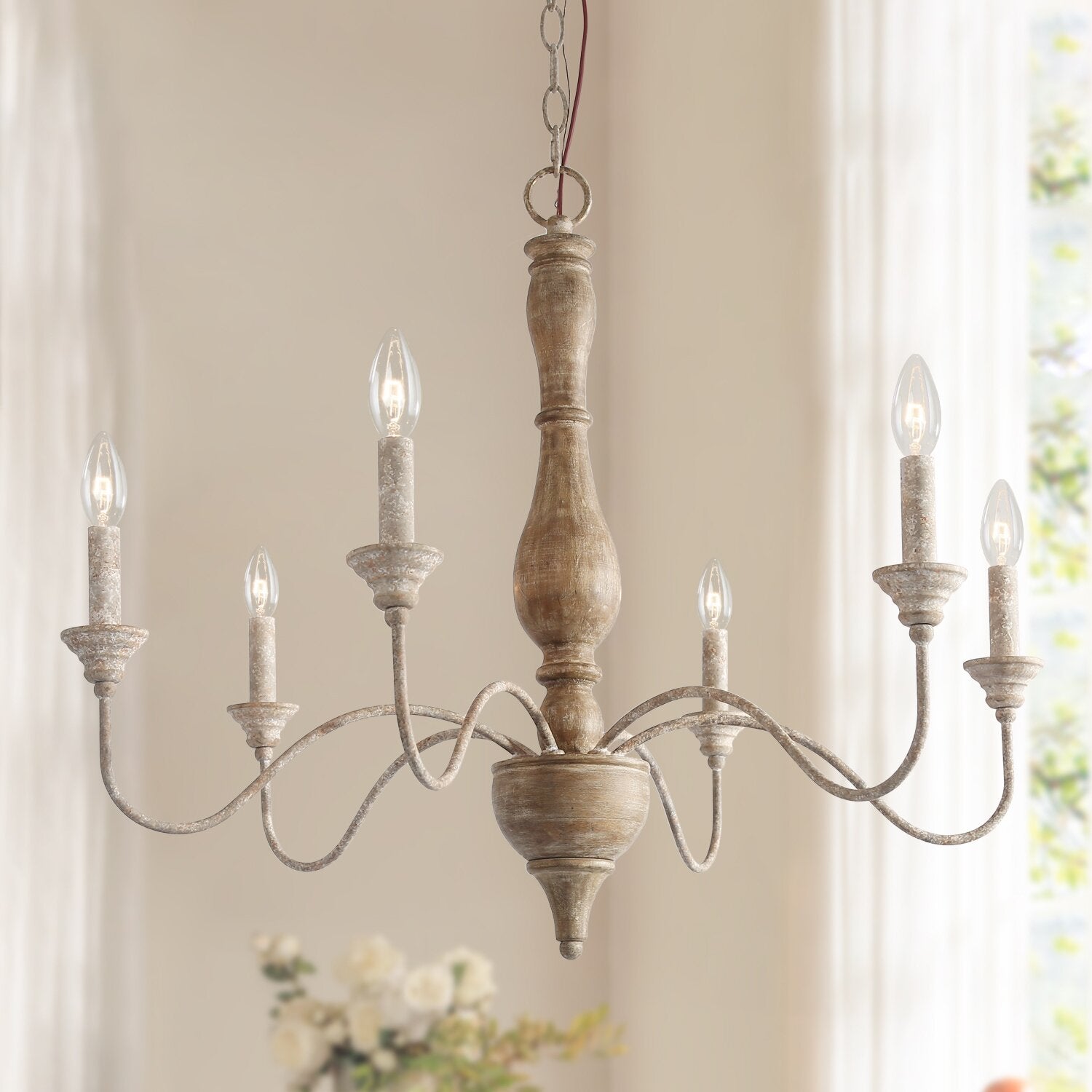 Eurloryra Holz Vintage Kerze Handgeschnitzt Kronleuchter-Letslighting