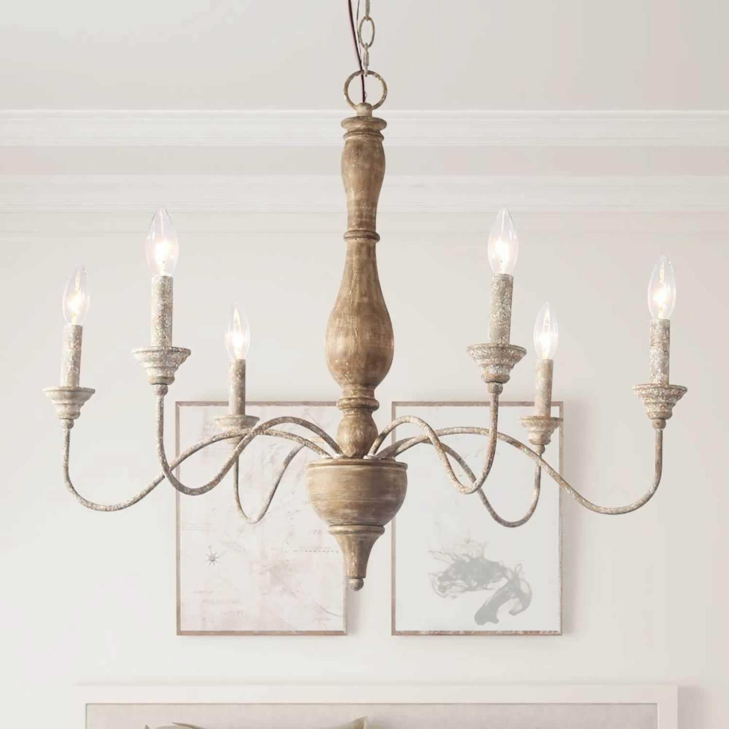 Eurloryra Holz Vintage Kerze Handgeschnitzt Kronleuchter-Letslighting