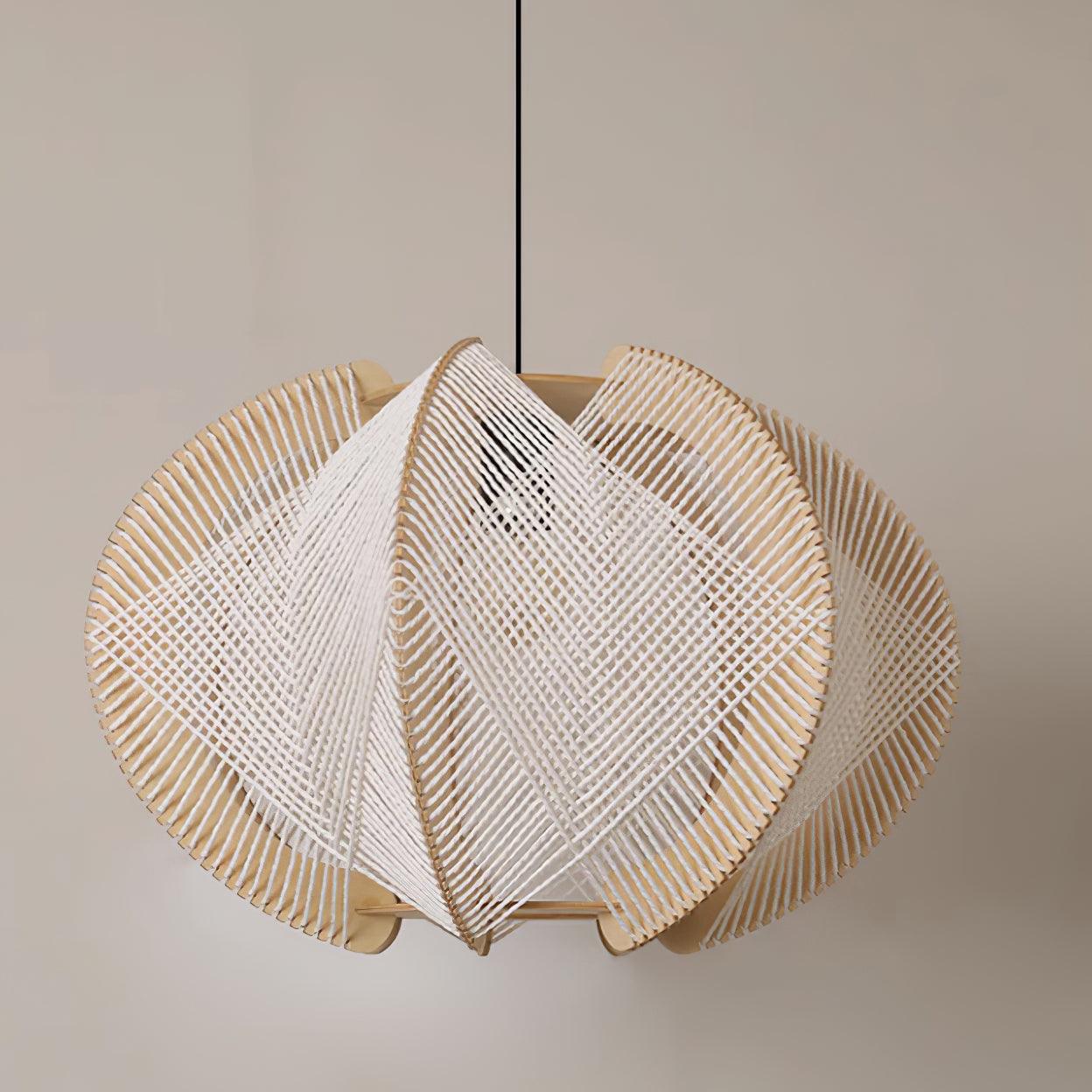 Pendant Light with Fabric Shade, Wooden Frame, and Wire Detail - Letslighting
