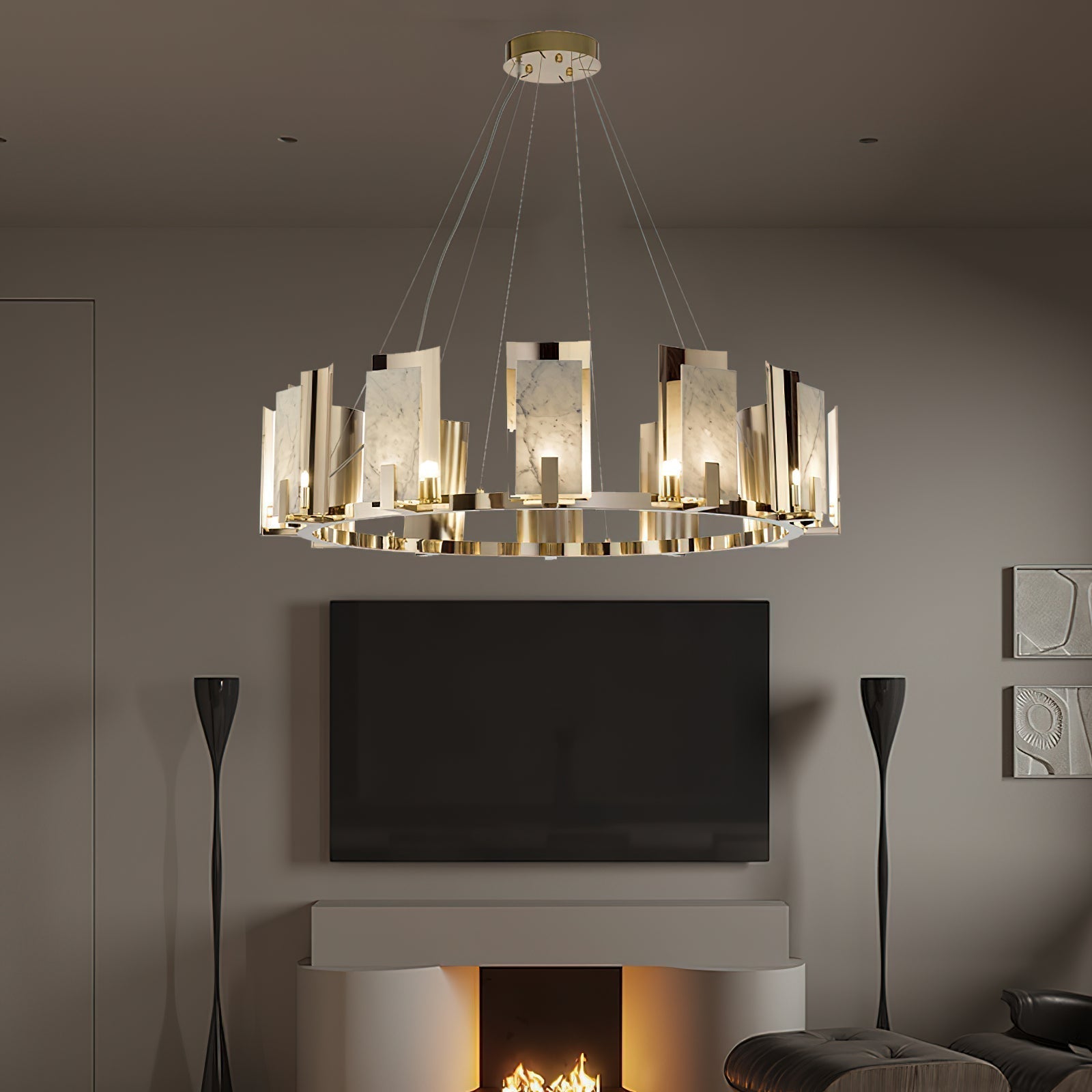 Nyraeila Postmodern Luxury Metal Alabaster Round Chandelier - Letslighting