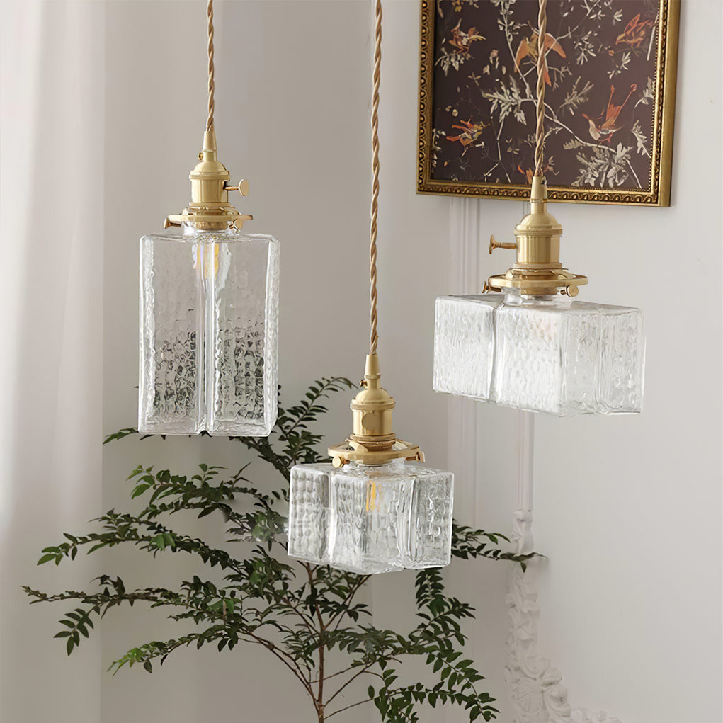 Ovely Vintage Pendelleuchte aus gehämmertem Messing und Glas