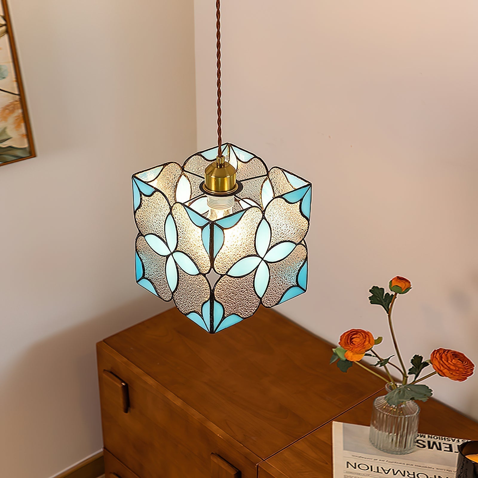Glyna Pendelleuchte Buntglas Tiffany Blume-Letslighting