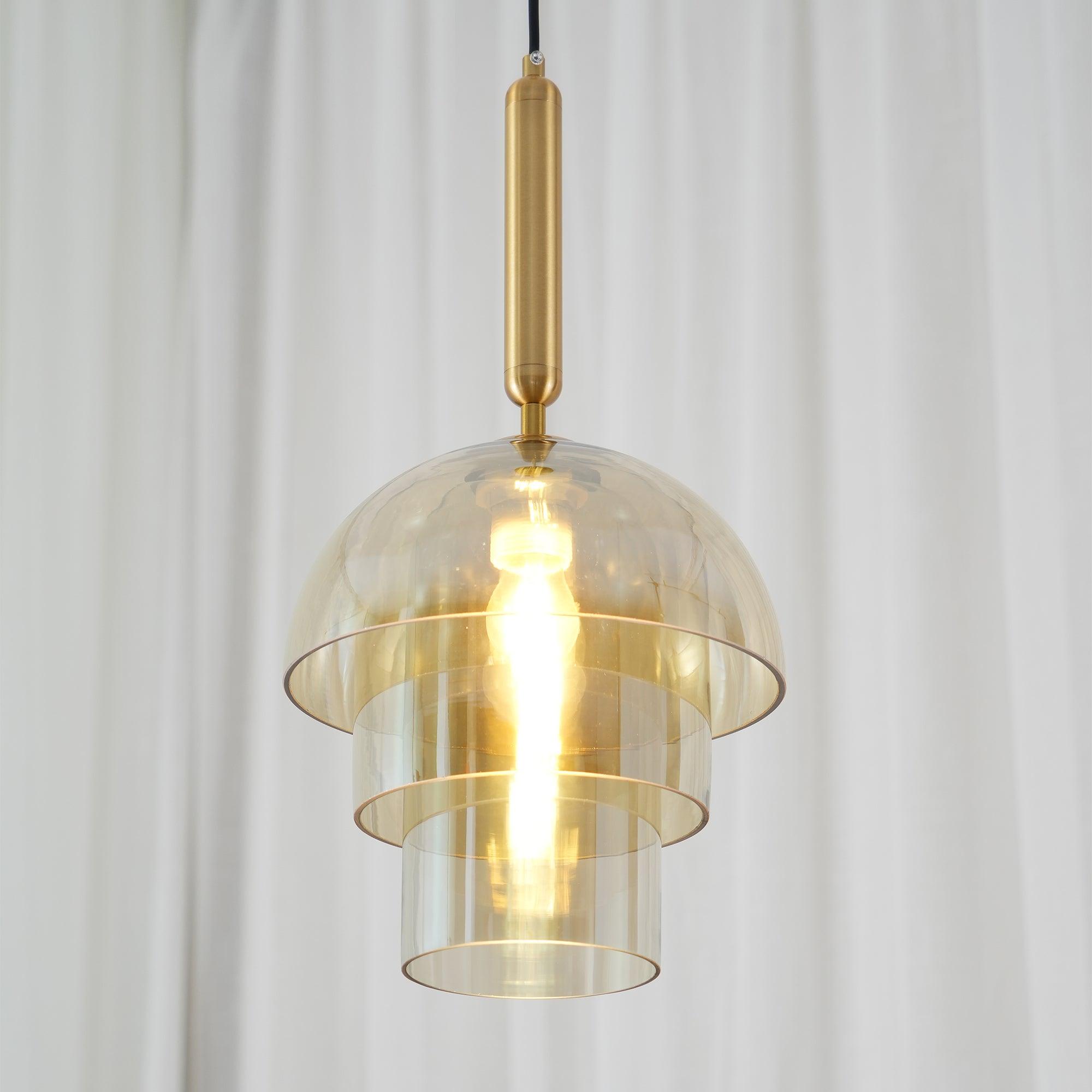 Solara Pendelleuchte Glas Cognac Kuppel Messing Mid Century-Letslighting