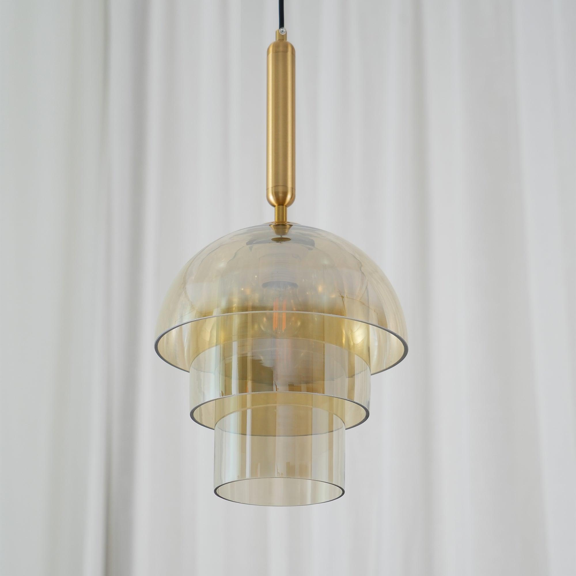 Solara Pendelleuchte Glas Cognac Kuppel Messing Mid Century-Letslighting