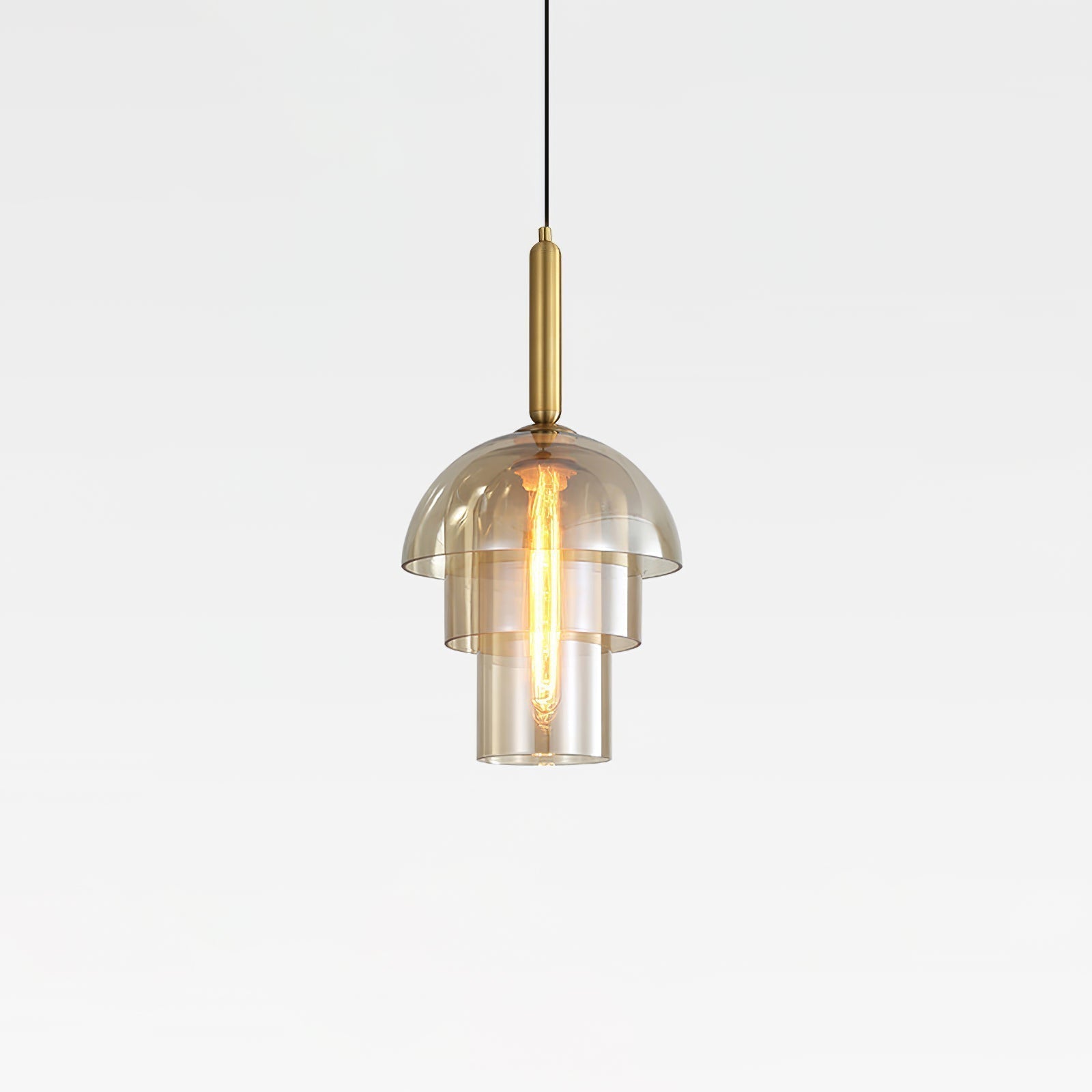 Solara Pendelleuchte Glas Cognac Kuppel Messing Mid Century-Letslighting