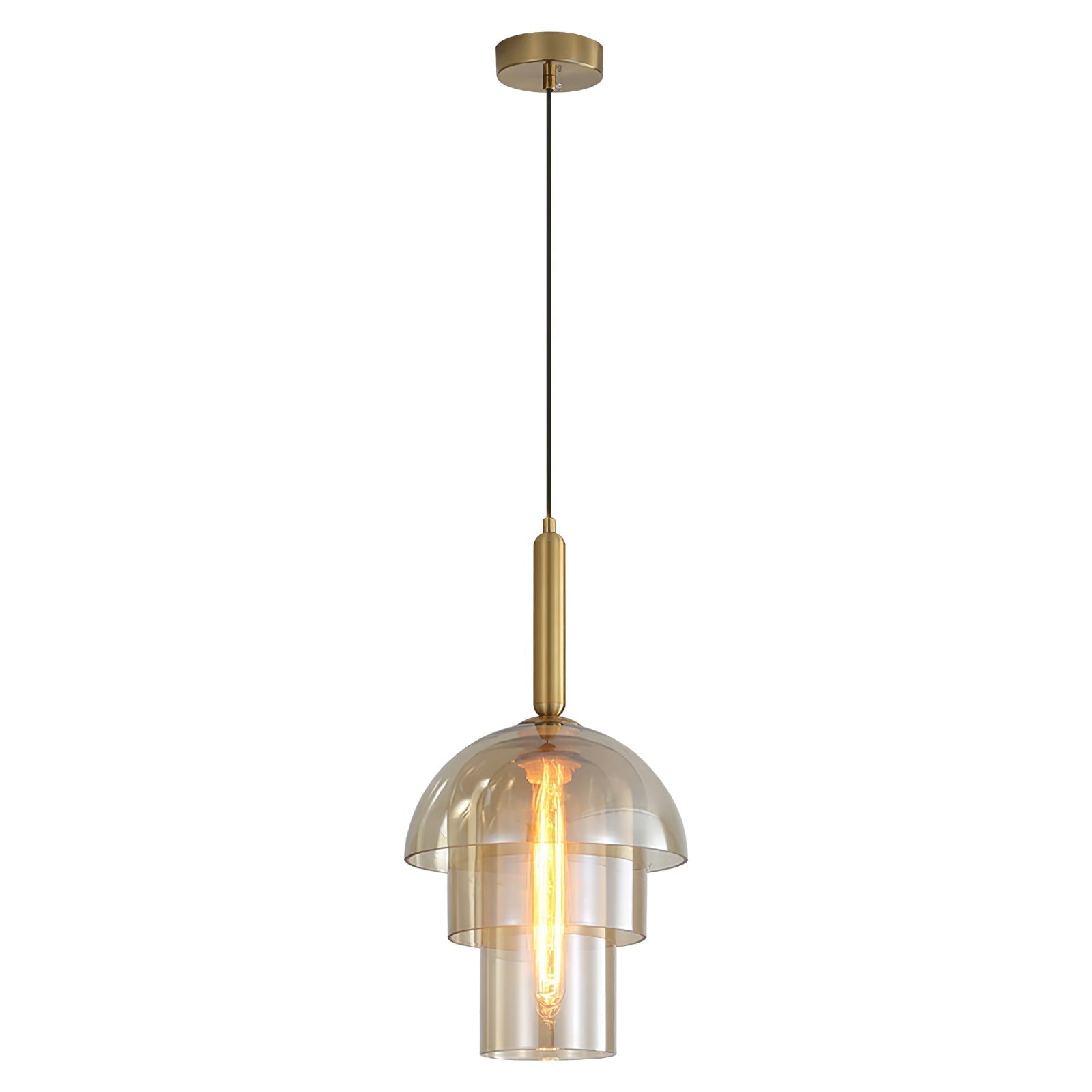 Solara Pendelleuchte Glas Cognac Kuppel Messing Mid Century-Letslighting