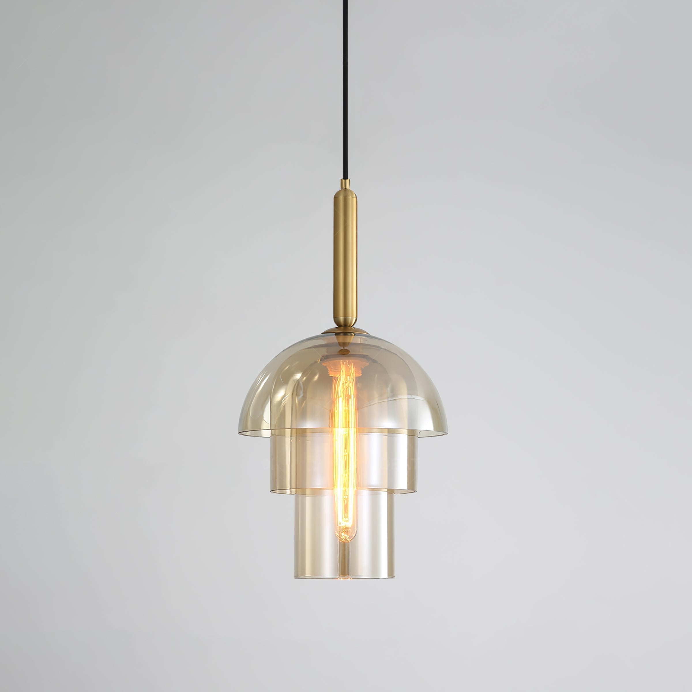 Solara Pendelleuchte Glas Cognac Kuppel Messing Mid Century-Letslighting