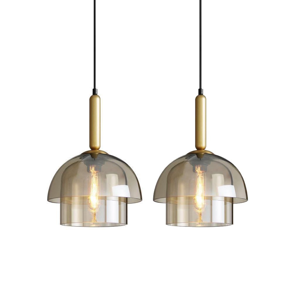 Solara Pendelleuchte Glas Cognac Kuppel Messing Mid Century-Letslighting