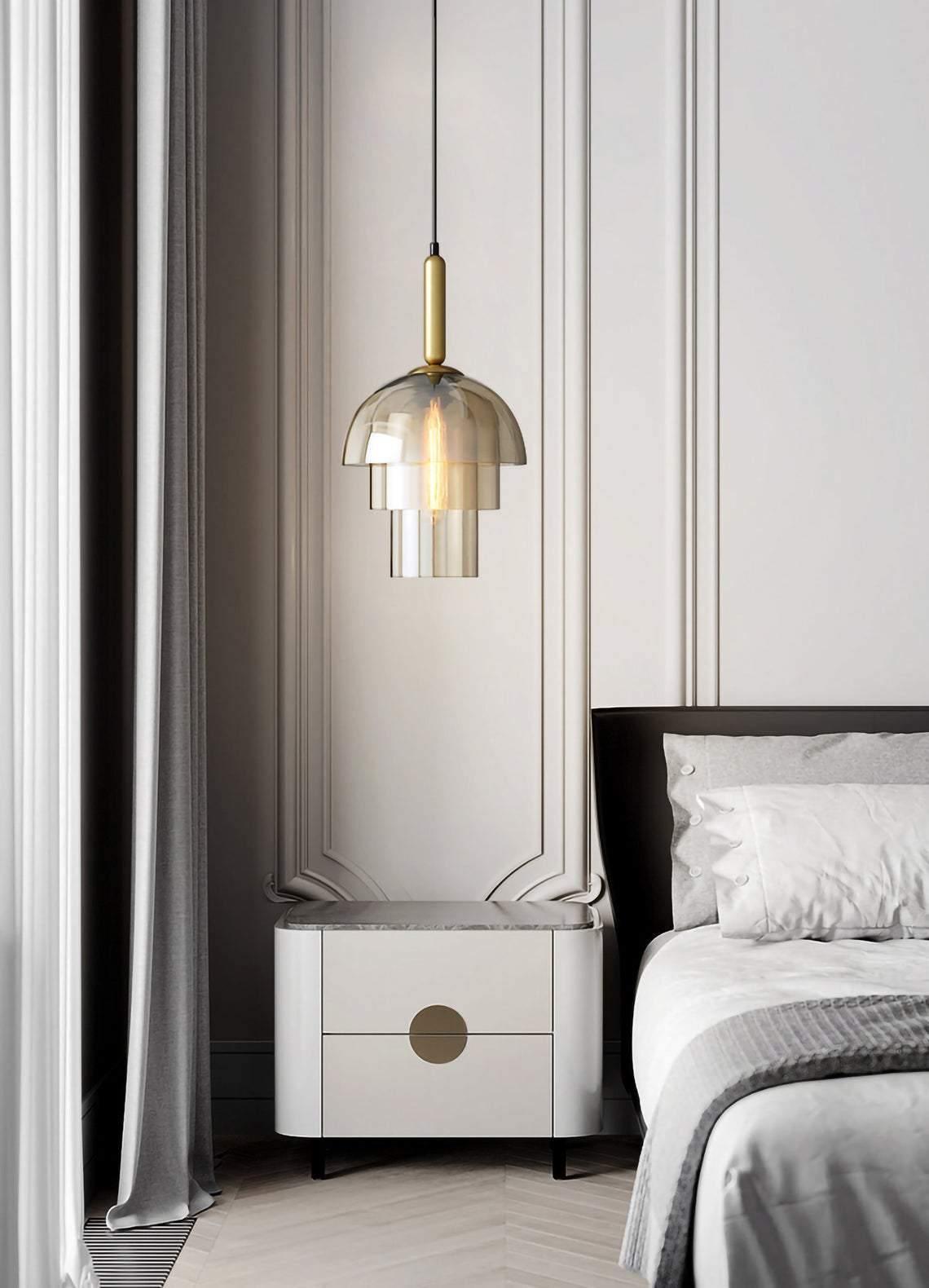 Solara Pendelleuchte Glas Cognac Kuppel Messing Mid Century-Letslighting