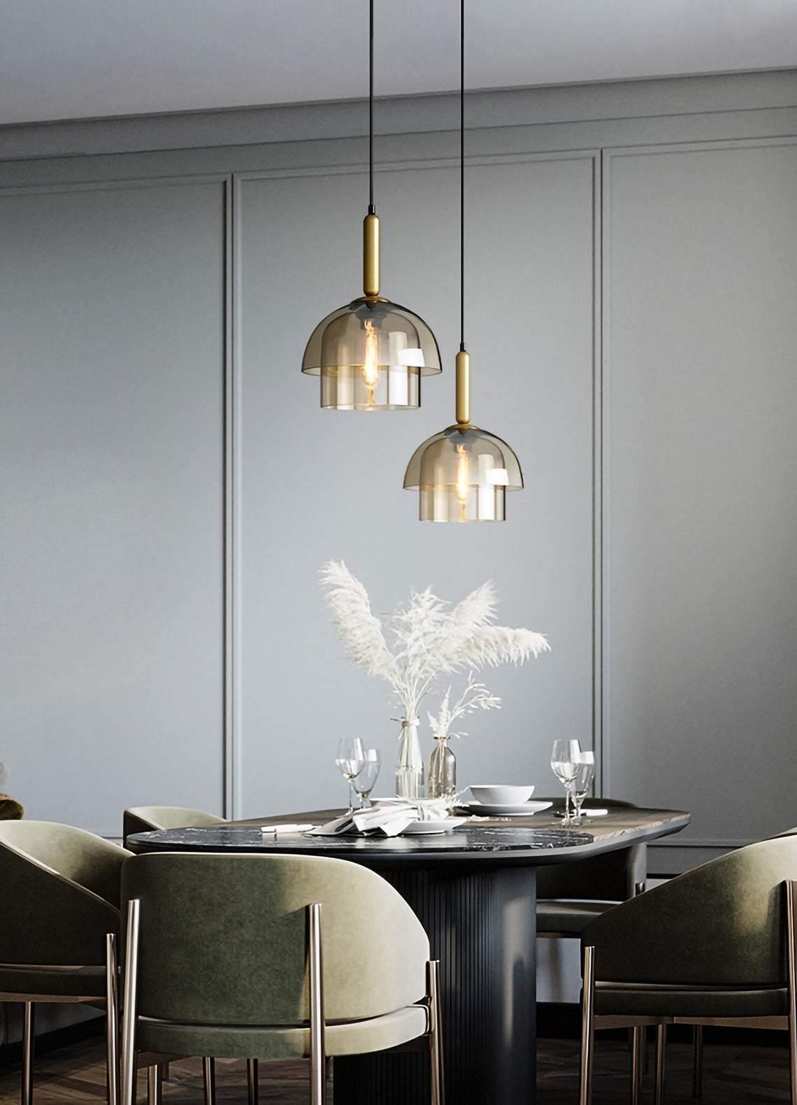 Solara Pendelleuchte Glas Cognac Kuppel Messing Mid Century-Letslighting