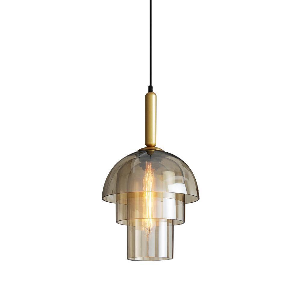 Solara Pendelleuchte Glas Cognac Kuppel Messing Mid Century-Letslighting