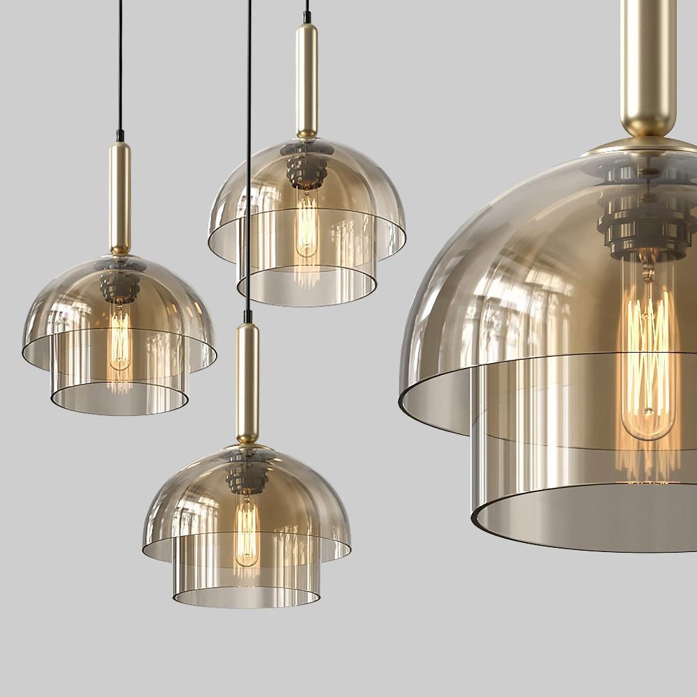 Solara Pendelleuchte Glas Cognac Kuppel Messing Mid Century-Letslighting