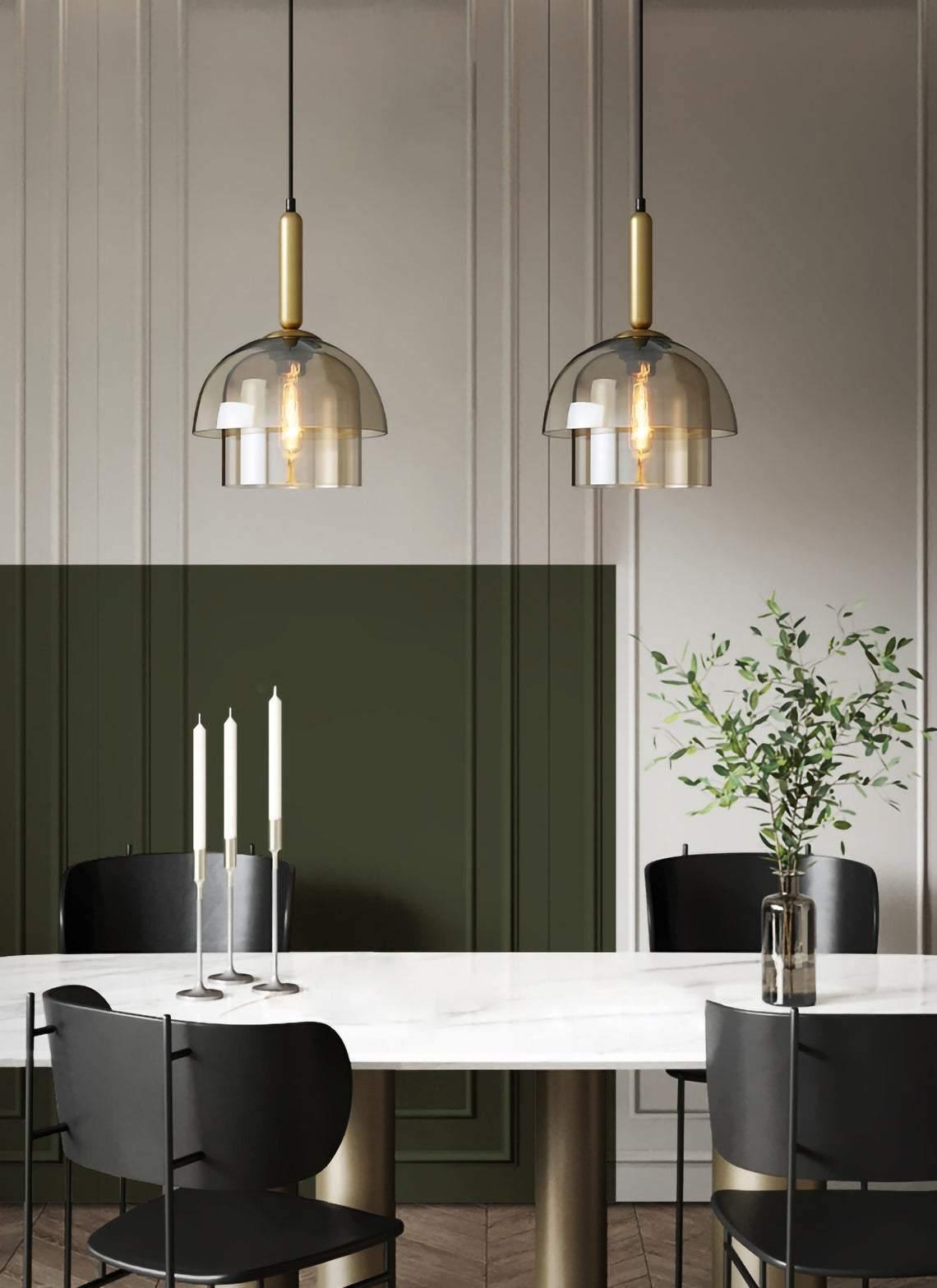 Solara Pendelleuchte Glas Cognac Kuppel Messing Mid Century-Letslighting